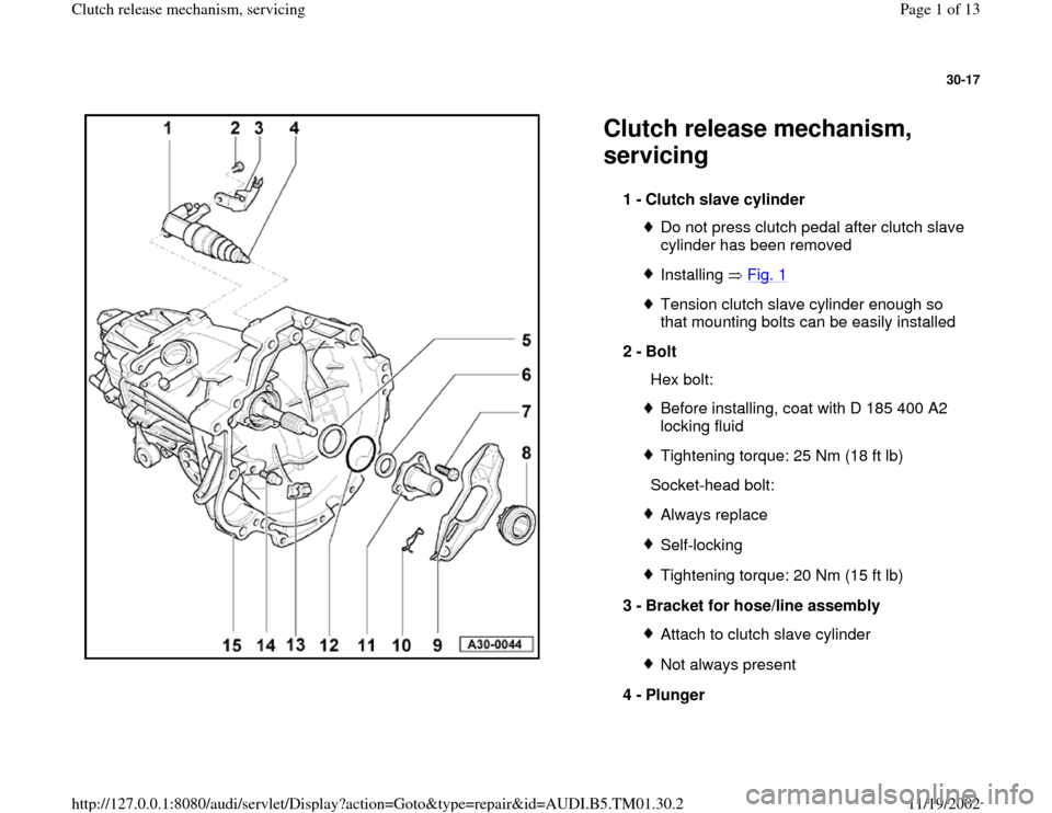 AUDI A4 1995 B5 / 1.G 01W Transmission Clutch Release Workshop Manual 