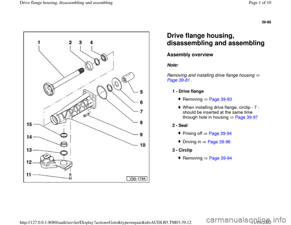 AUDI A6 2000 C5 / 2.G 01E Transmission Final Drive Flange Housing Assembly  Workshop Manual 