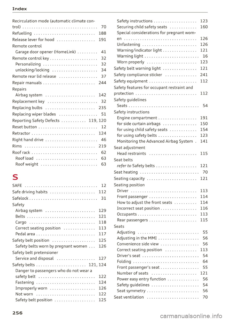 AUDI A5 2015  Owner´s Manual Index 
Recirculation mode  (automatic  climate  con-
trol)  .  . . .  . .  . .  . . . .  . . .  .  . . . . . .  . . .  . .  . .  . . . .  70 
Refuelling  .  . .  . .  . . . .  . . . . . .  . . . . .  