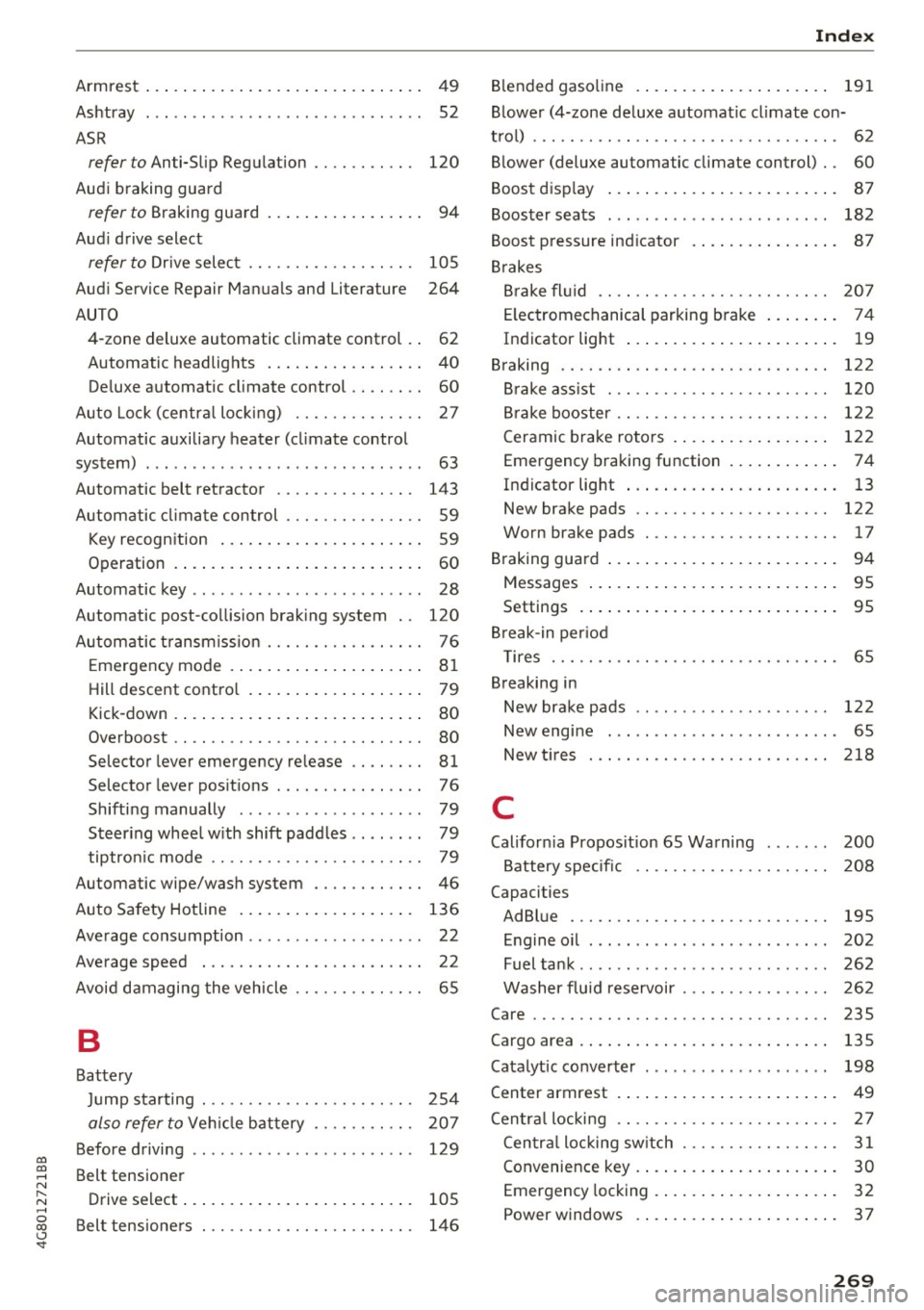 AUDI A7 2017 Owner´s Manual co
co
.... N ,..._
N .... 0
00
\,J
<t
Armrest... .. .. .... .. .... ... .. .. .... .. 49
Ashtray . . . . . . . . . . . . . . . . . . . . . . . . . . . . . . 52
ASR
refer to Anti-S l AUDI A7 2017 Owner´s Manual co
co
.... N ,..._
N .... 0
00
\,J
<t
Armrest... .. .. .... .. .... ... .. .. .... .. 49
Ashtray . . . . . . . . . . . . . . . . . . . . . . . . . . . . . . 52
ASR
refer to Anti-S l