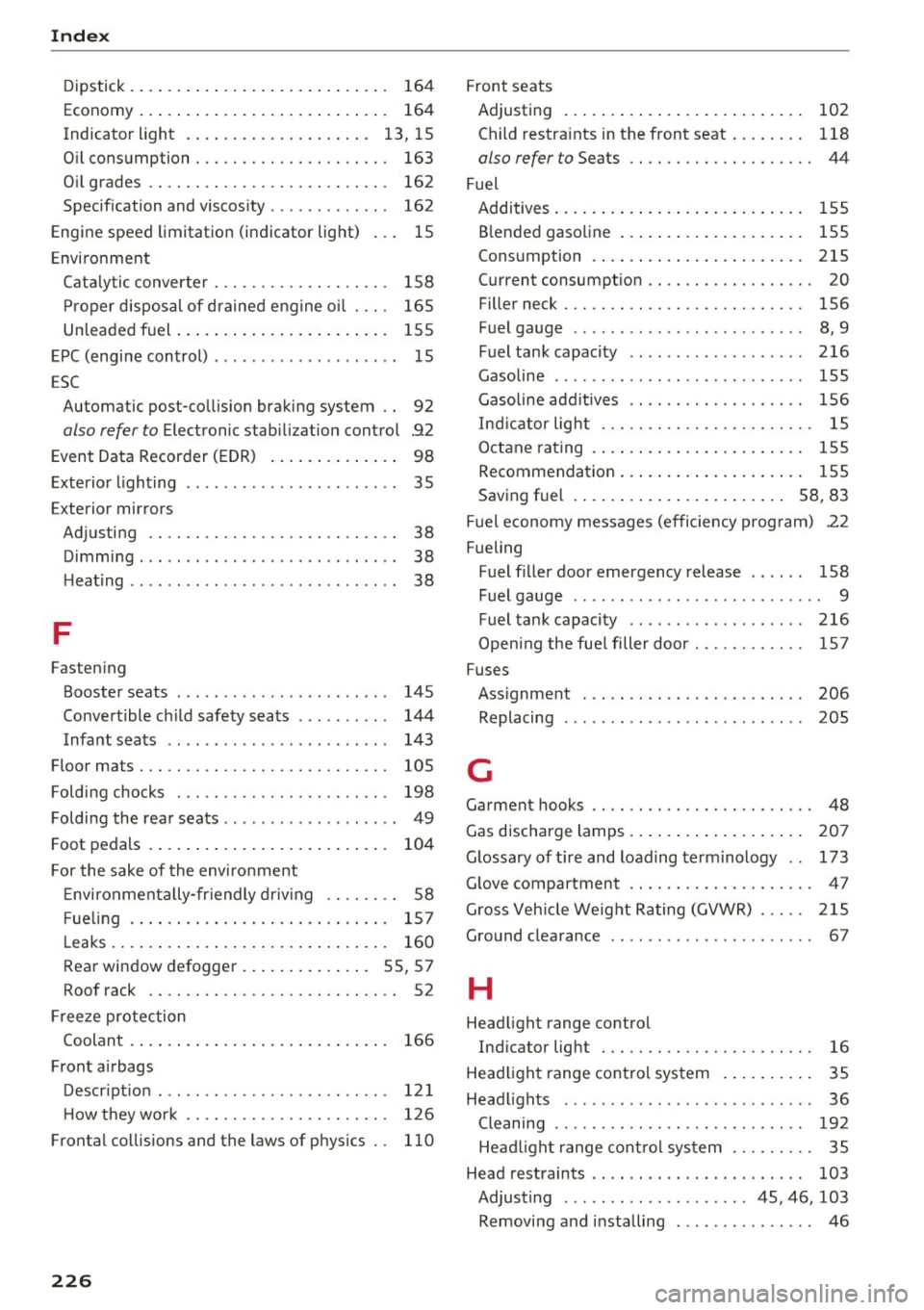AUDI Q3 2017  Owner´s Manual Index 
Dipstick. . .  . . .  . . .  . .  . .  . . . . .  . . .  . .  . .  . . .  164 
Economy ... .... ... . ...... ... .. .. ...  164 
Indicator  light  .  . . . .  . . .  . . . .  . . .  . .  . .  .