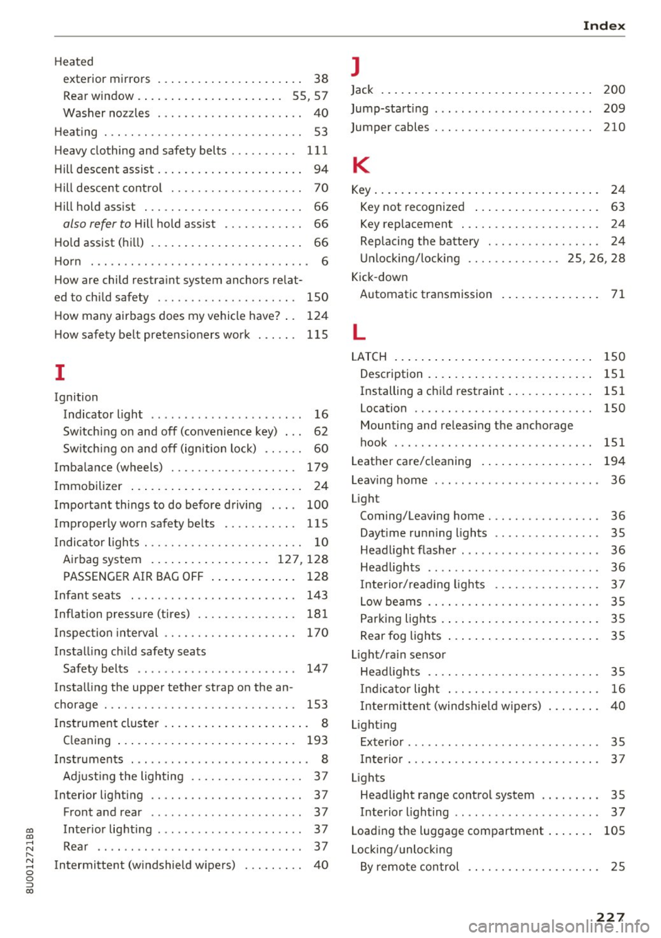 AUDI Q3 2017  Owner´s Manual 00 
00 
...... 
" ,.... 
" ...... 0 0 :::, 
00 
Heated 
exterior  mirrors  . . .  . .  . . . .  . . .  . .  . .  . . . .  . .  38 
Rear window.  . . .  . . .  .  . . . .  . . .  . .  . .  . .  .  55