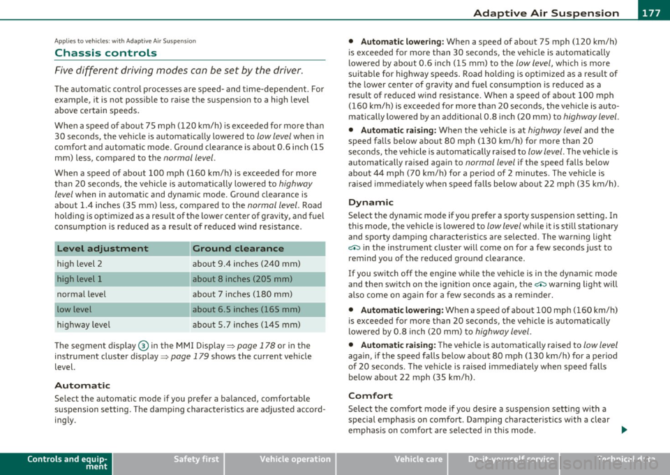 AUDI Q7 2010  Owner´s Manual ____________________________________________ A_ d_a_ p ,_ t_iv _ e_ A _ i_ r _ S_ u_s_, p __  e_n _ s_ i _o_ n __ ffllll 
A pp lies  to ve hicles : with  A dap tive  Air Su spen sion 
Chassis  control