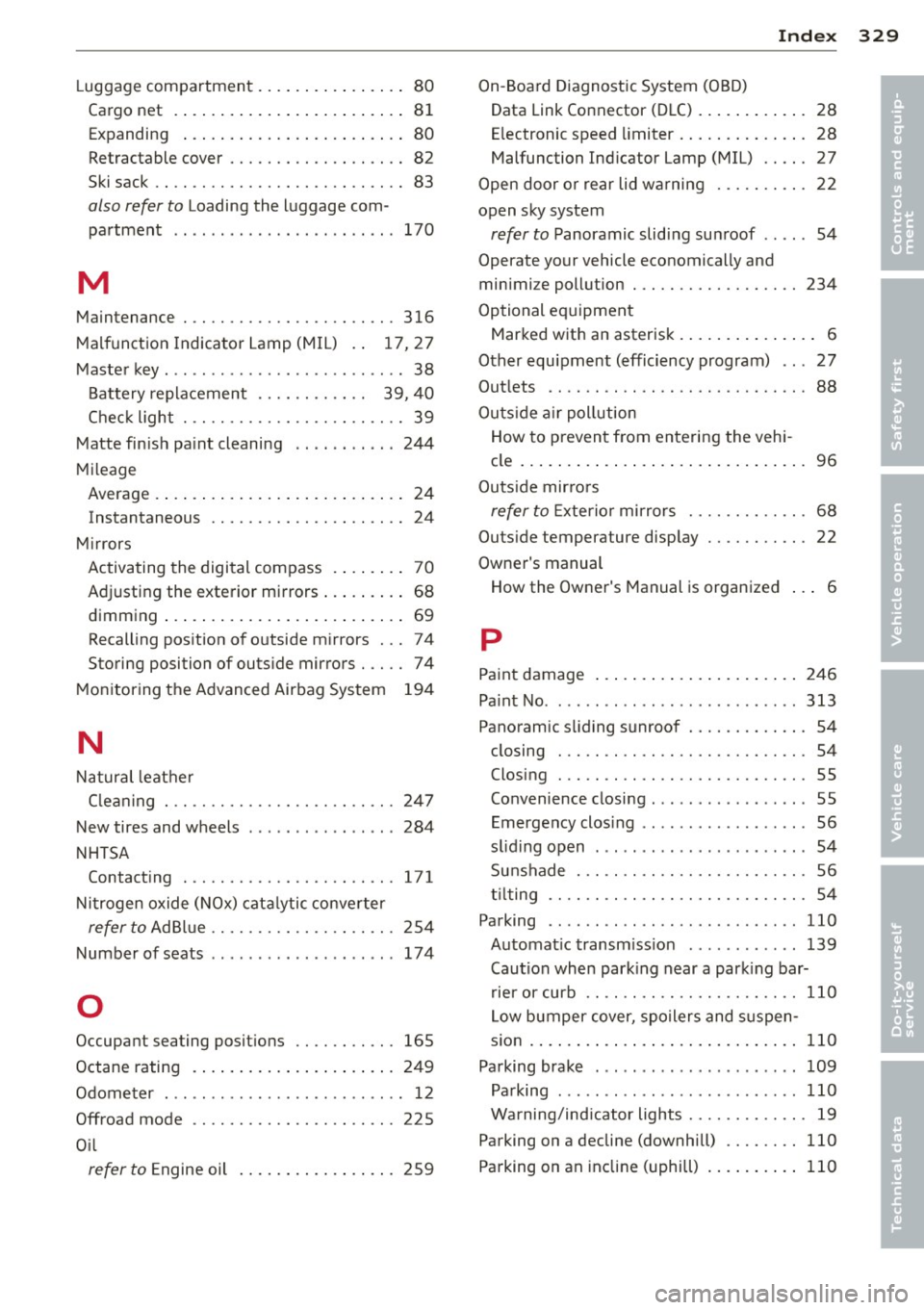 AUDI Q7 2014 Owner´s Manual Index 329 ____________________________ ...:.:..:.=.:::.::.:
Luggage compartment ... ... .. .. .. .. .. 80
Cargo net . ..... .. .... ... .. .. .. .... 81
Expanding ..... ...... ... .. .. .. .. AUDI Q7 2014 Owner´s Manual Index 329 ____________________________ ...:.:..:.=.:::.::.:
Luggage compartment ... ... .. .. .. .. .. 80
Cargo net . ..... .. .... ... .. .. .. .... 81
Expanding ..... ...... ... .. .. .. ..