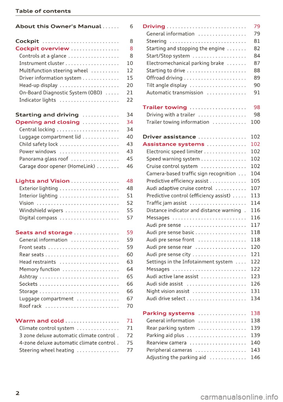 AUDI Q7 2017  Owner´s Manual Table  of  contents 
About  this  Owners  Manual  ... .. . 
Cockpit  ... .. ............... .... ..  . 
Cockpit  overview  ................ . 
Controls  at  a glance  ... .......... .. .. . 
Instrume