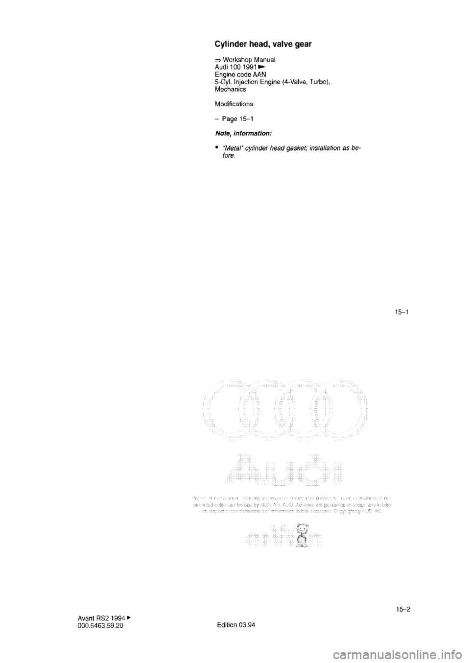 AUDI RS2 1994 Owners Manual 