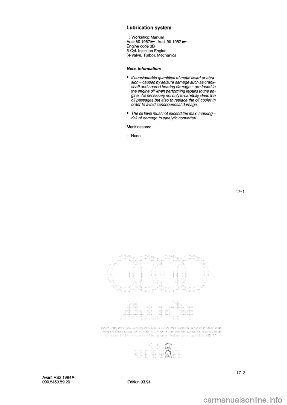 AUDI RS2 1994 Owners Manual 