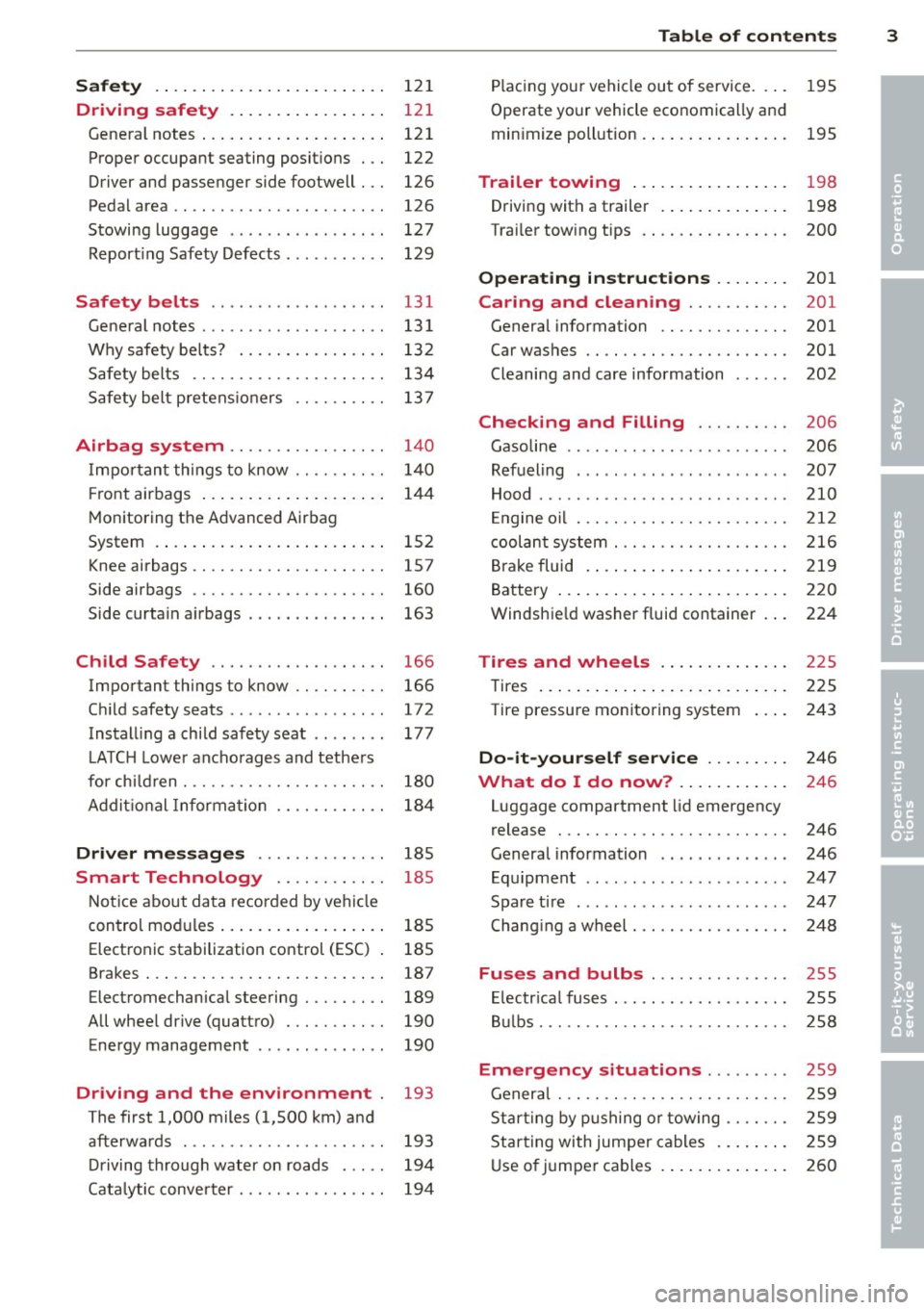 AUDI A3 2015 Owners Manual Safety . . . . . . . . . . . . . . . . . . . . . . . . . 12 1
Driving safety . . . . . . . . . . . . . . . . . 121
General notes . . . . . . . . . . . . . . . . . . . . 121 AUDI A3 2015 Owners Manual Safety . . . . . . . . . . . . . . . . . . . . . . . . . 12 1
Driving safety . . . . . . . . . . . . . . . . . 121
General notes . . . . . . . . . . . . . . . . . . . . 121