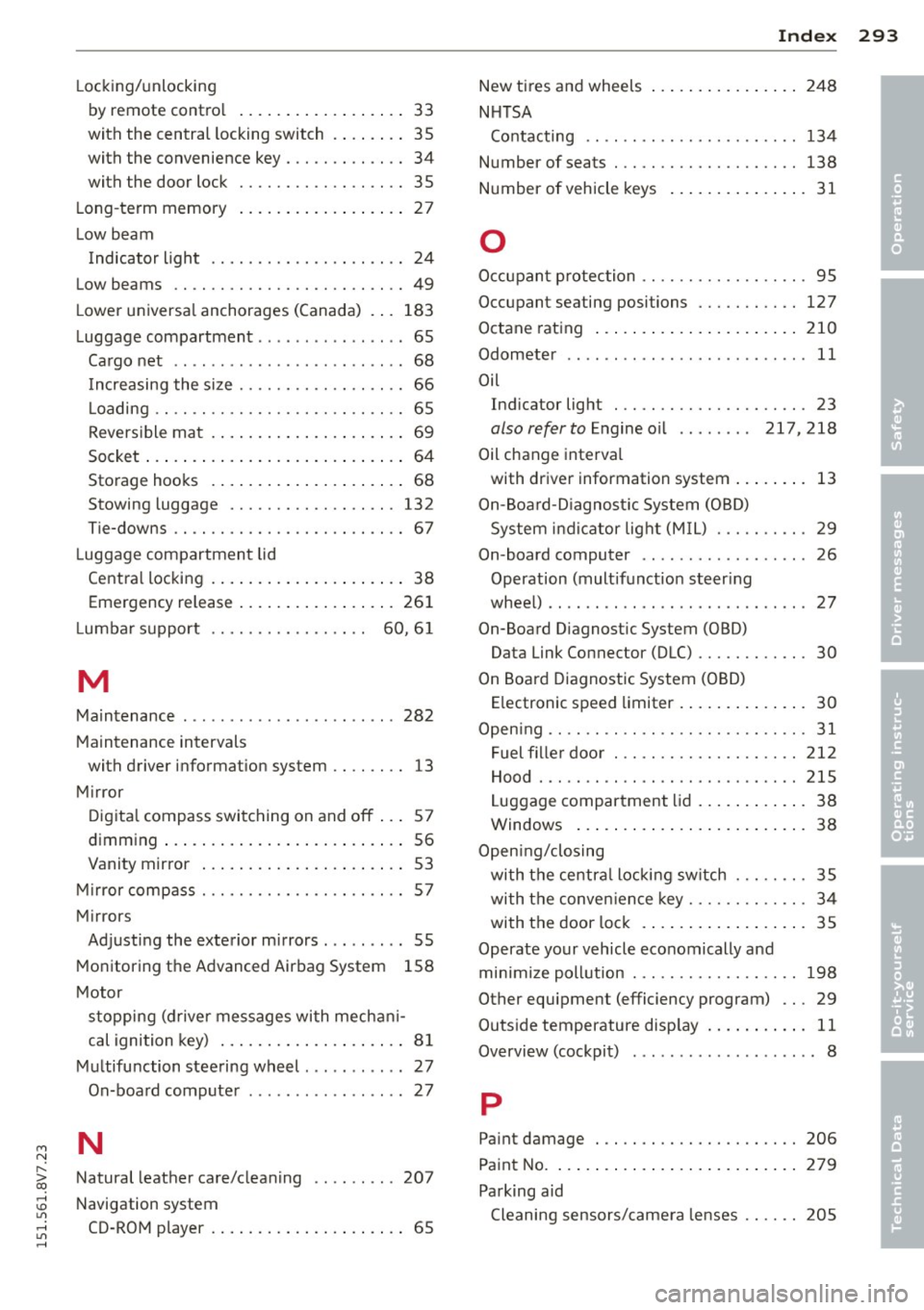 AUDI A3 CABRIOLET 2015 Owners Manual M N ,....
> co ,...., \!) ..,.,
,...., ..,., ,....,
Locking/unlock ing
by remote contro l
.............. .. .. 33
with the central locking switch .. .. .. .. 35
with the convenience AUDI A3 CABRIOLET 2015 Owners Manual M N ,....
> co ,...., \!) ..,.,
,...., ..,., ,....,
Locking/unlock ing
by remote contro l
.............. .. .. 33
with the central locking switch .. .. .. .. 35
with the convenience