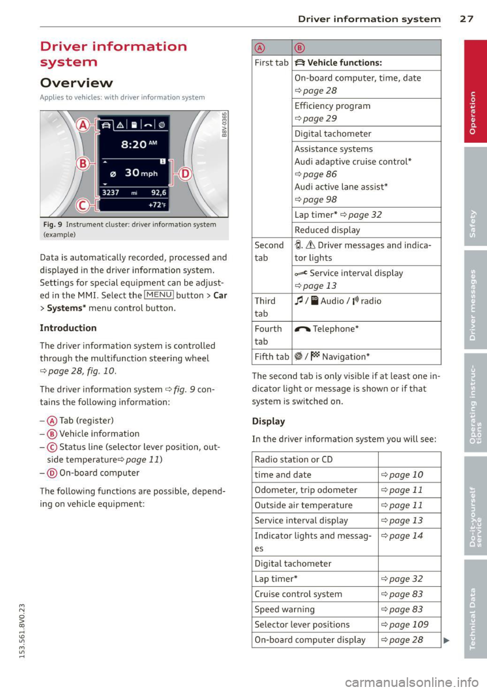 AUDI S3 2015 Owners Manual ....,
N
0 > co
rl I.O
" ....,
" rl
Driver information
system
Overview
Applies to vehicles: with dr iver information system
Fi g. 9 l nstrume nt cl uste r: dr ive r info rmatio n s AUDI S3 2015 Owners Manual ....,
N
0 > co
rl I.O
" ....,
" rl
Driver information
system
Overview
Applies to vehicles: with dr iver information system
Fi g. 9 l nstrume nt cl uste r: dr ive r info rmatio n s