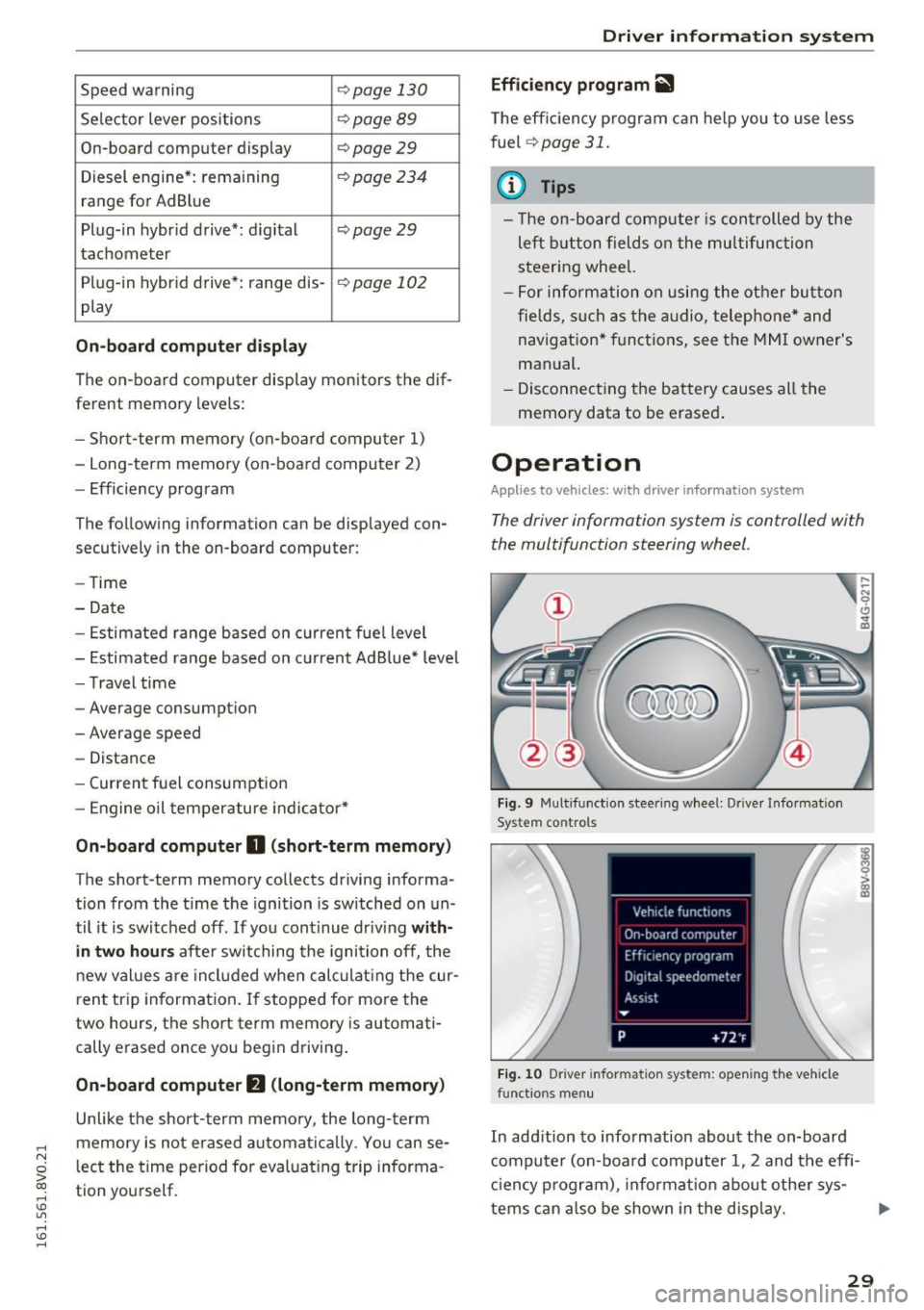 AUDI S3 2016 Owners Guide .... N 
0 > CX) 
rl I.Cl U"I 
rl I.Cl .... 
Speed  warning ¢page  130 
Selector  lever  positions C?page  89 
On-board  computer  display ¢page29 
Diesel  engine*:  remaining C?page 234 
range  for 
