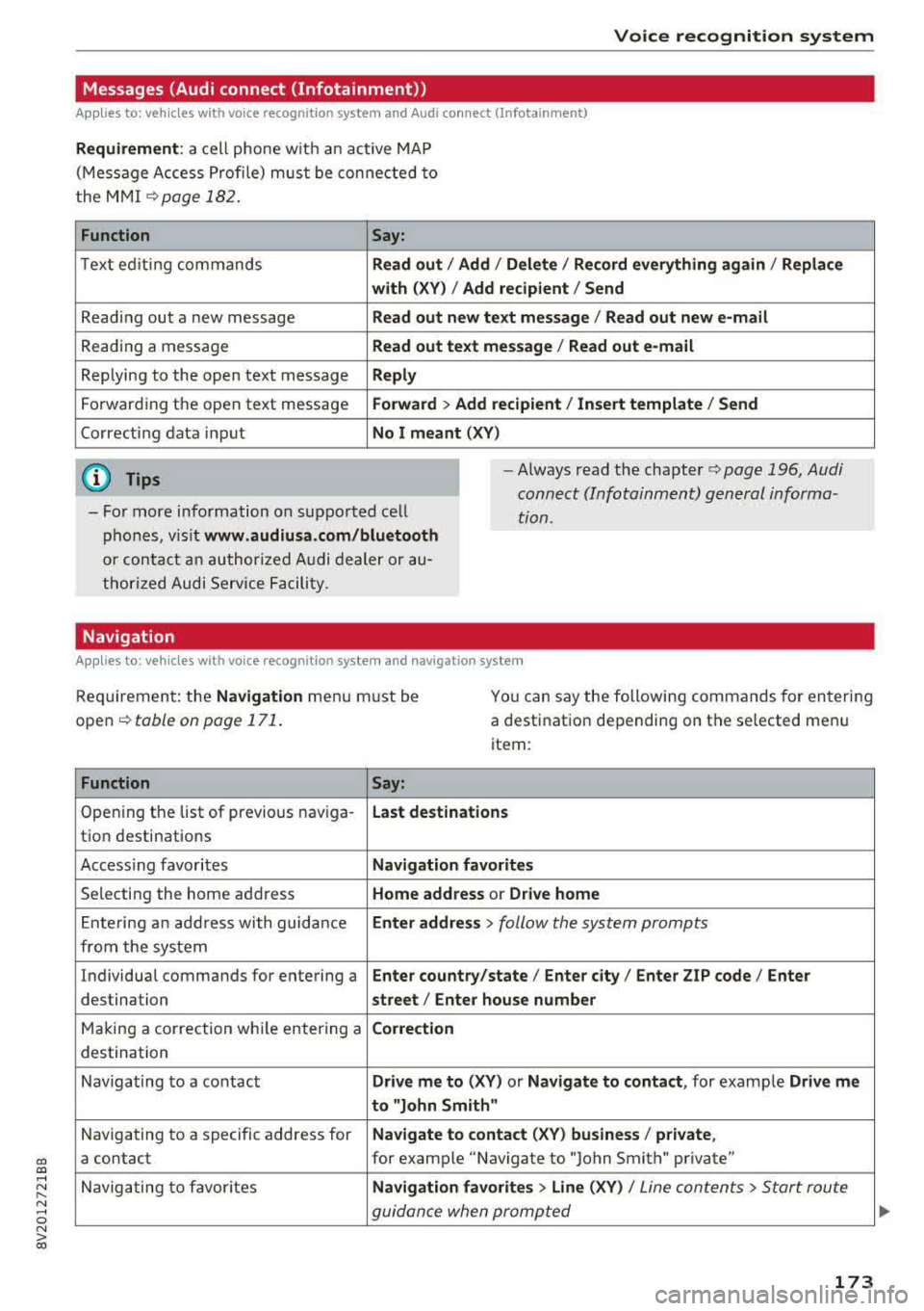 AUDI A3 SEDAN 2017 Owners Manual CXl CXl .... N r--ÂN .... 0 N > 00
Voice recognition system
Messages (Audi connect (Infotainment))
Applies to: vehicles with voice recognition system and Audi connect (Infotainment)
R AUDI A3 SEDAN 2017 Owners Manual CXl CXl .... N r--ÂN .... 0 N > 00
Voice recognition system
Messages (Audi connect (Infotainment))
Applies to: vehicles with voice recognition system and Audi connect (Infotainment)
R