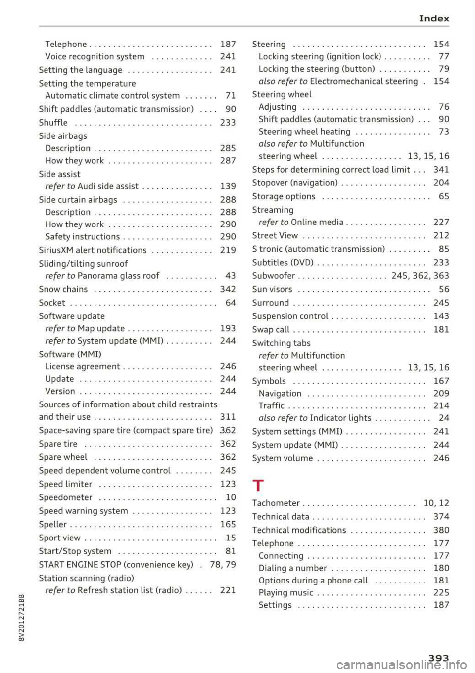 AUDI A3 SEDAN 2017  Owners Manual CXl  CXl .... N ,.__ 
N .... 0 N > 00 
Telephone. . . .  . . . .  . .  . . . .  . . .  . .  . .  . . . .  . 187 
Voice recognition  system  .  . . .  . .  . .  . . . .  . 241 
Setting  the  language  