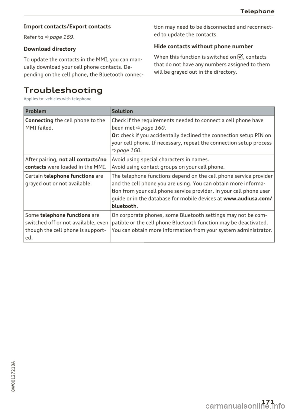 AUDI S4 2017  Owners Manual <( a, .... N ,.... 
N .... 0 0 
3 a, 
Import contacts/Export  contacts 
Refer  to <:!)page 169. 
Download  directory 
Telephone 
tion  may  need  to  be  disconnected and  reconnect­
ed  to  update  