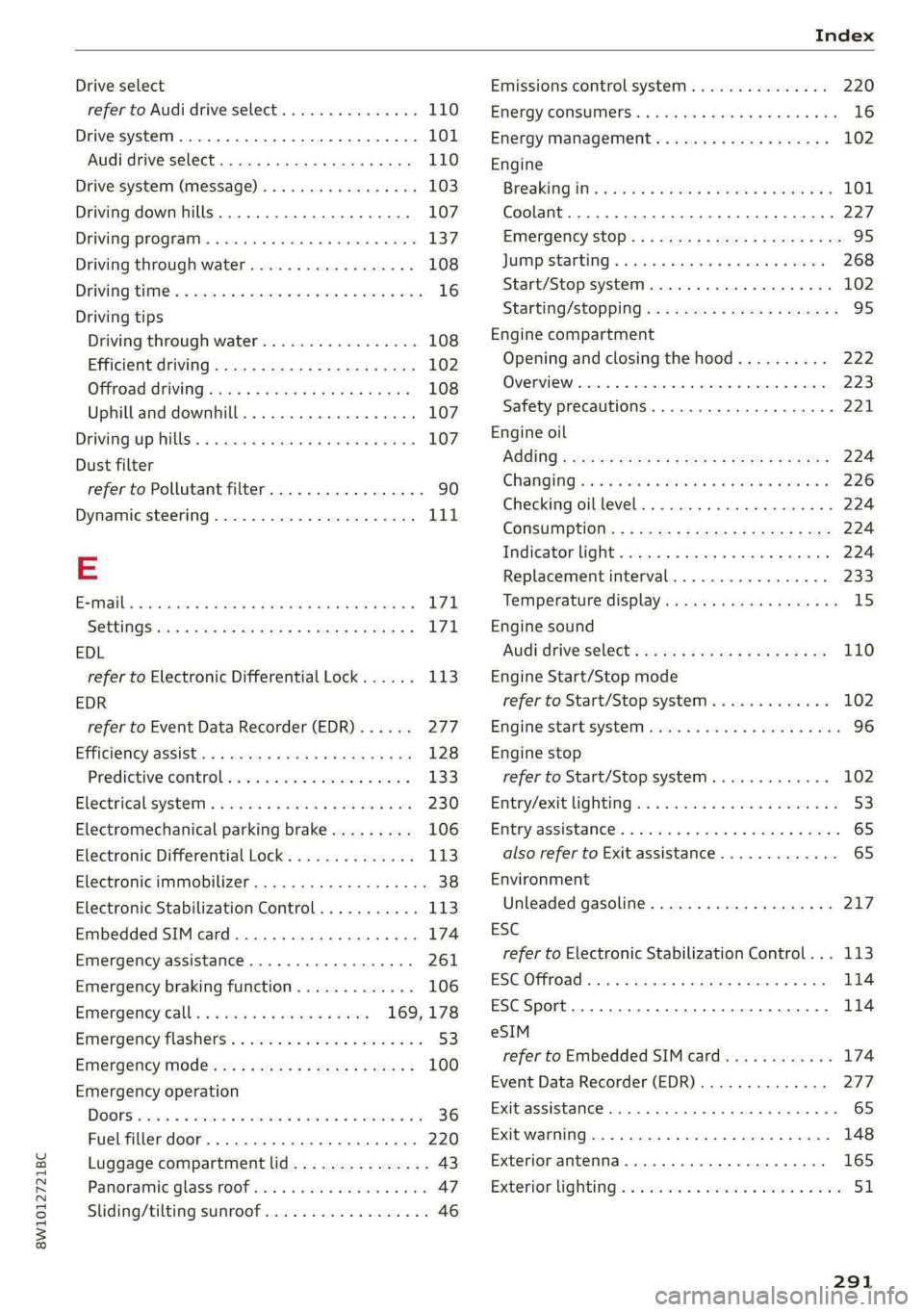 AUDI S4 2021 Owners Manual 8W1012721BC
Drive select
refer to Audi drive select.............0. 110
Drive system... 1.2... cee ee eee 101
AUdi drive Select sais s & news < ¢ says & 3 ve 110
Drive system (message) . AUDI S4 2021 Owners Manual 8W1012721BC
Drive select
refer to Audi drive select.............0. 110
Drive system... 1.2... cee ee eee 101
AUdi drive Select sais s & news < ¢ says & 3 ve 110
Drive system (message) .