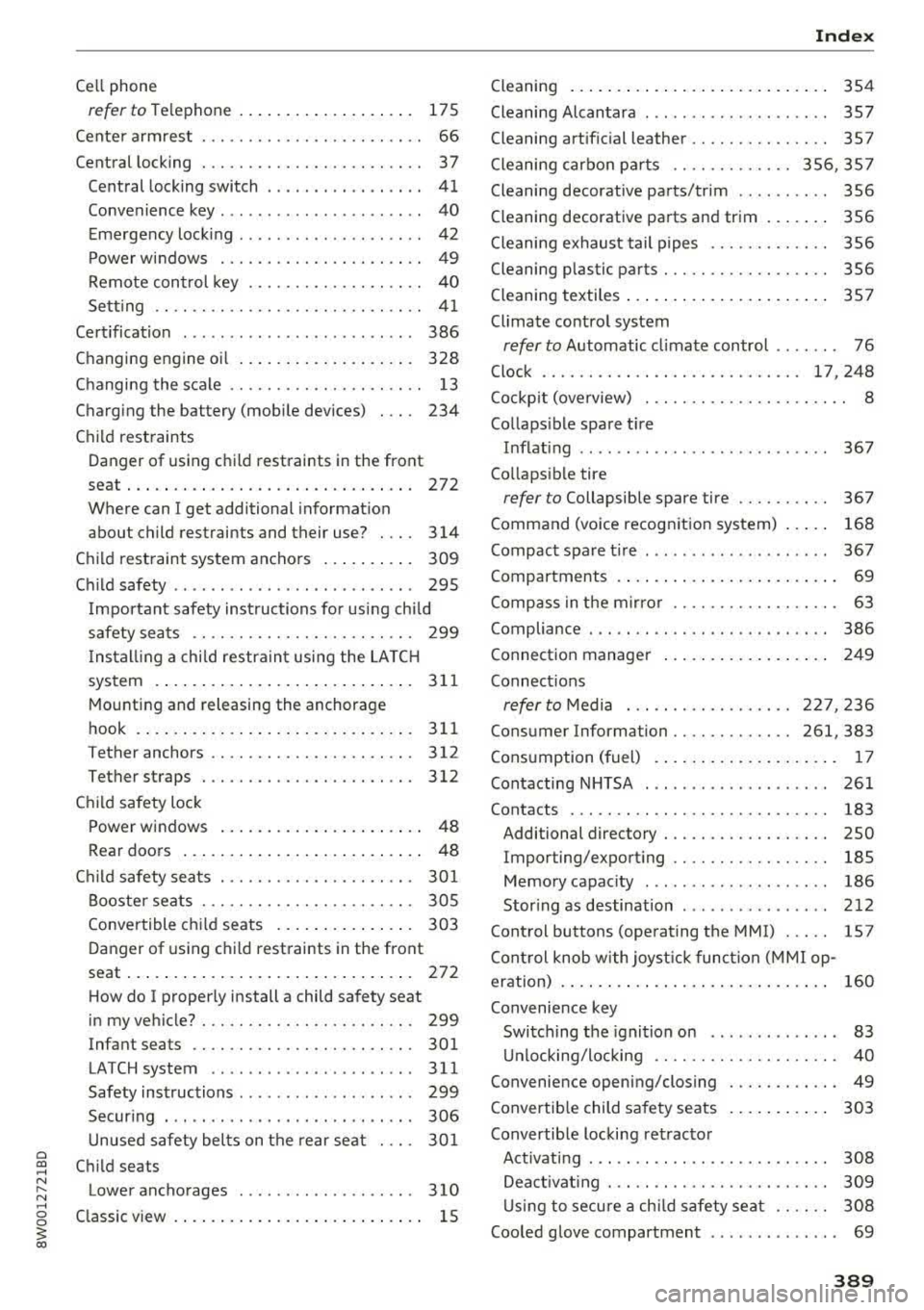 AUDI A4 2018 Owners Manual a co .... N ,....
N .... 0 0
3 co
Cell phone refertoTe le phone ...................
175
Center armrest . . . . . . . . . . . . . . . . . . . . . . . . 66
Central locking . . . . . . . . AUDI A4 2018 Owners Manual a co .... N ,....
N .... 0 0
3 co
Cell phone refertoTe le phone ...................
175
Center armrest . . . . . . . . . . . . . . . . . . . . . . . . 66
Central locking . . . . . . . .