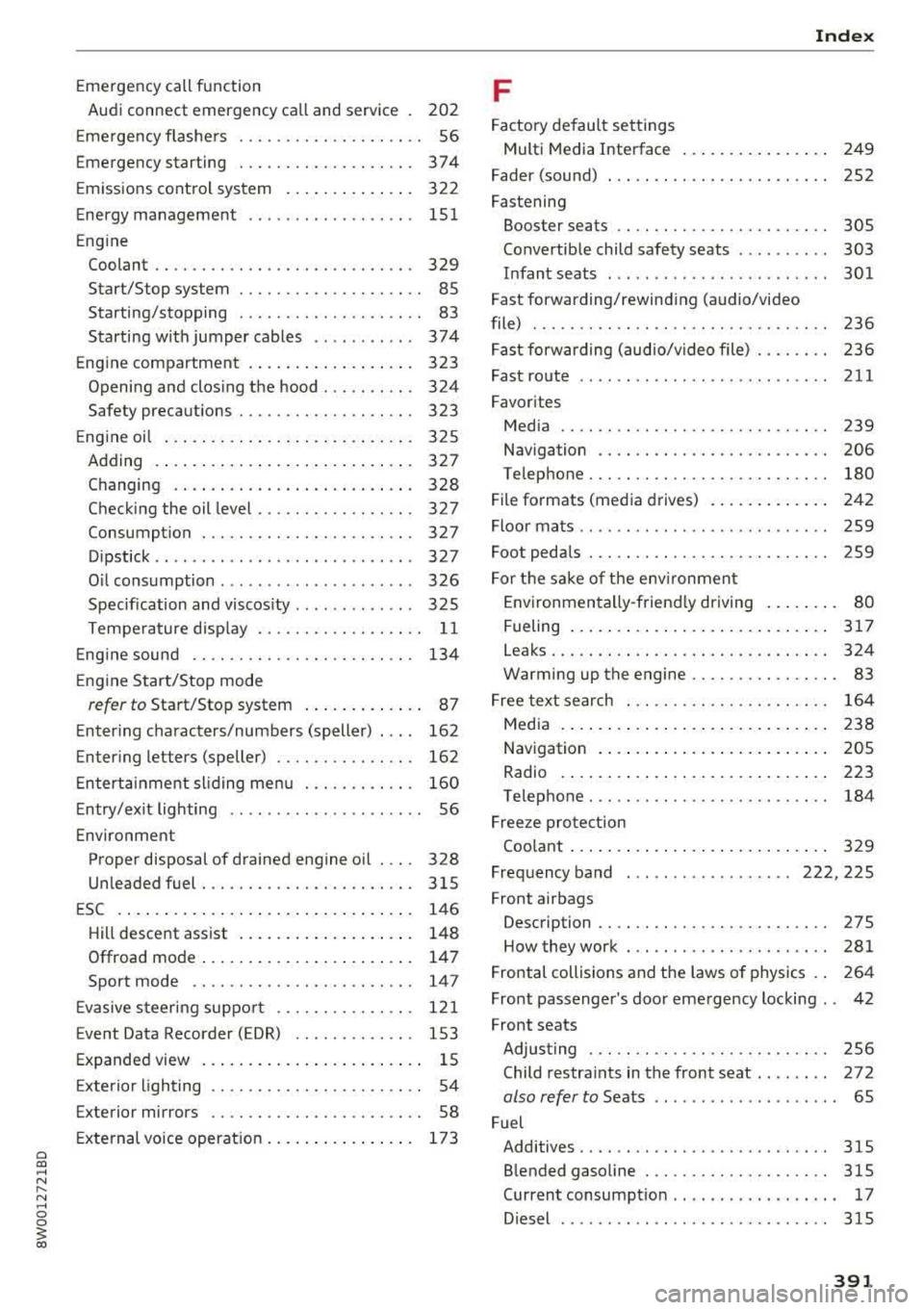 AUDI A4 2018 Service Manual a co .... N ..... N .... 0 0
3 co
Emergency call f unction
Au di connect emergency ca ll and service . 202
E me rgency flashe rs . . . . . . . . . . . . . . . . . . . . 56
Emergency sta AUDI A4 2018 Service Manual a co .... N ..... N .... 0 0
3 co
Emergency call f unction
Au di connect emergency ca ll and service . 202
E me rgency flashe rs . . . . . . . . . . . . . . . . . . . . 56
Emergency sta