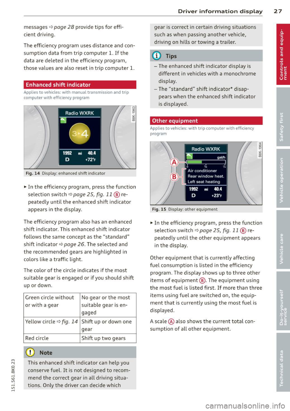 AUDI S4 2015  Owners Manual M N 
~ co 
rl I.O 
" rl 
" rl 
messages ¢ page 28 provide  tips  for  effi­
cient  driving. 
The  effic iency  program  uses  distance  and  con ­
sumpt ion  data  from  trip  computer 
1. If the