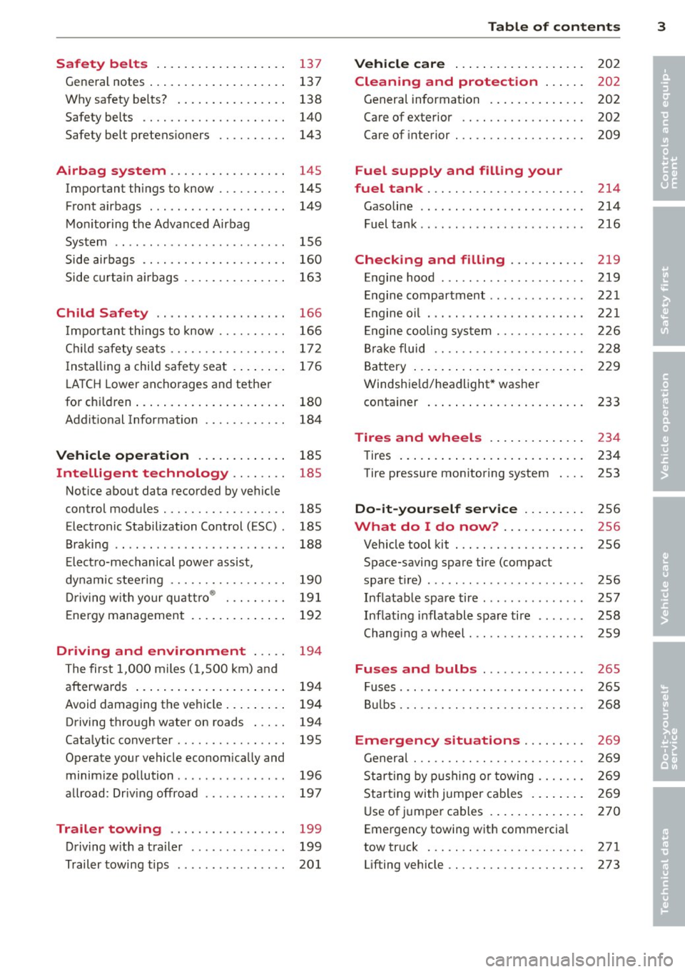 AUDI A4 2013 Owners Manual Safety belts . . . . . . . . . . . . . . . . . . . 137
General notes . . . . . . . . . . . . . . . . . . . . 137
Why safety be lts? . . . . . . . . . . . . . . . . 138
Saf AUDI A4 2013 Owners Manual Safety belts . . . . . . . . . . . . . . . . . . . 137
General notes . . . . . . . . . . . . . . . . . . . . 137
Why safety be lts? . . . . . . . . . . . . . . . . 138
Saf