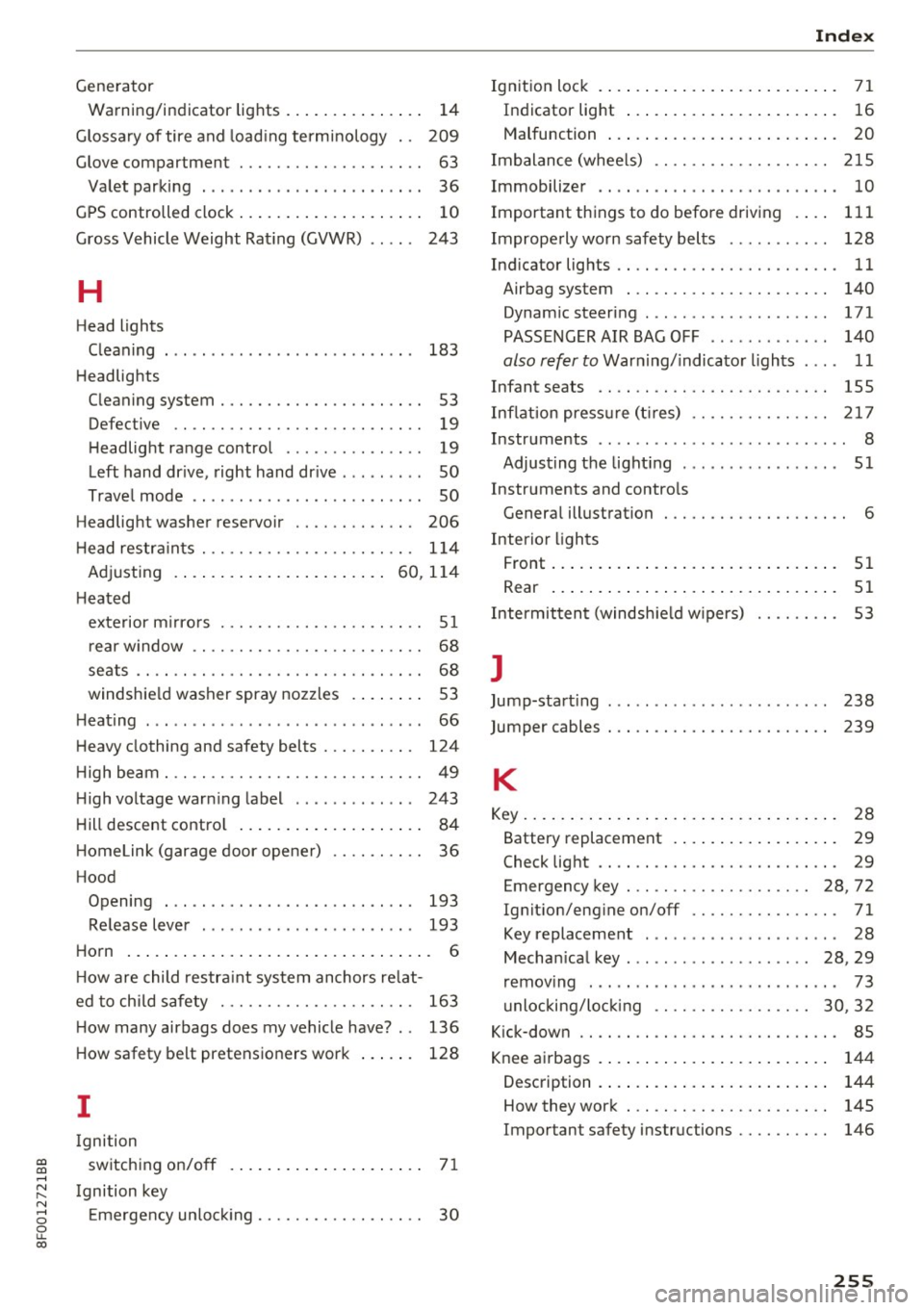 AUDI A5 CABRIOLET 2017 Owners Manual a:,
a:,
...... N r--. N ...... 0
0
LL 00
Generator Wa rni ng/indicator lig hts . . . . . . . . . . . . . . . 1 4
Glossa ry of tire and load ing term inology .. 209
Glove compartmen AUDI A5 CABRIOLET 2017 Owners Manual a:,
a:,
...... N r--. N ...... 0
0
LL 00
Generator Wa rni ng/indicator lig hts . . . . . . . . . . . . . . . 1 4
Glossa ry of tire and load ing term inology .. 209
Glove compartmen