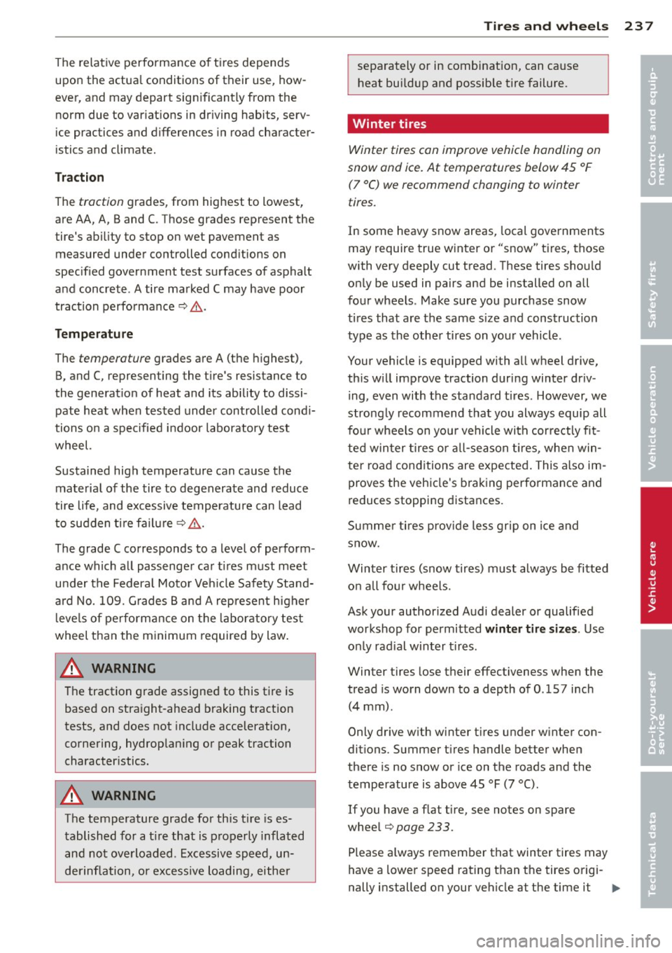 AUDI A5 CABRIOLET 2014 Manual PDF The relative perform a nee of ti res depends
upon the actua l conditions of their use, how
ever, and may depart sign ificantly from the
norm due to var iat ions in dr iving habits AUDI A5 CABRIOLET 2014 Manual PDF The relative perform a nee of ti res depends
upon the actua l conditions of their use, how
ever, and may depart sign ificantly from the
norm due to var iat ions in dr iving habits