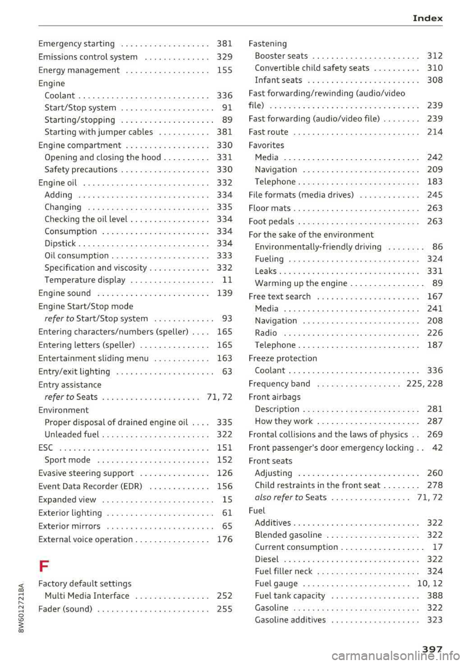 AUDI A5 COUPE 2018 Owners Manual <( a, .... N ..... N .... 0 \0
3 a,
Emergency starting . . . . . . . . . . . . . . . . . . . 381
Emissions control system . . . . . . . . . . . . . . 329
Energy management . . . . . . AUDI A5 COUPE 2018 Owners Manual <( a, .... N ..... N .... 0 \0
3 a,
Emergency starting . . . . . . . . . . . . . . . . . . . 381
Emissions control system . . . . . . . . . . . . . . 329
Energy management . . . . . .