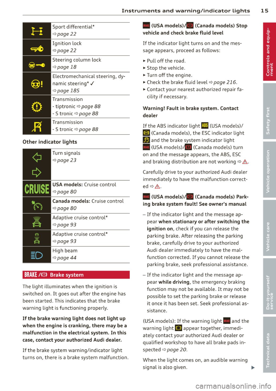 AUDI A5 COUPE 2014 Owners Manual Instruments and warning/indicator lights 15
Sport d iffer ential*
¢ page 22
Ign it io n loc k
¢pag e 22
Steering co lumn lock
¢ pag e 18
Electromec hanical steer ing, dy
nam ic s AUDI A5 COUPE 2014 Owners Manual Instruments and warning/indicator lights 15
Sport d iffer ential*
¢ page 22
Ign it io n loc k
¢pag e 22
Steering co lumn lock
¢ pag e 18
Electromec hanical steer ing, dy
nam ic s