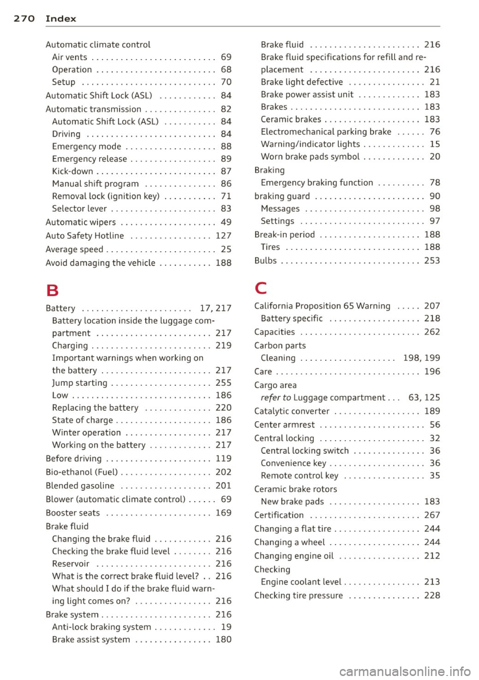 AUDI A5 COUPE 2014  Owners Manual 270  Index 
Automatic  climate  control Ai r vents  ... ... . ...... ... .. .. .... ..  69 
Operation  .  . . . .  . . .  . . . .  . . .  . .  . .  . . . .  . .  68 
Setup  . .. ............... .. .. 