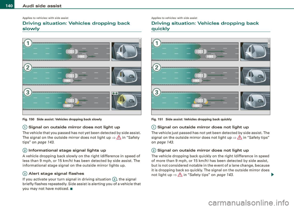 AUDI A5 COUPE 2010  Owners Manual • ..__A_ u_ d_ i _s _i_d _e_ a_ s_ s _ is_ t __________________________________________________  _ 
Applies  to vehicles : wi th  side  assist 
Driving  situation:  Vehicles  dropping  back 
slowly 