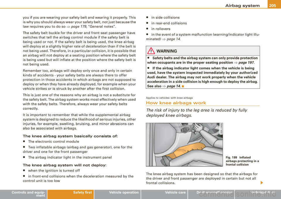AUDI A5 COUPE 2010  Owners Manual you  if  you  are wearing  your  safety  belt  and  wearing  it  properly. This 
is why  you  should  always  wear  your  safety  belt,  not  just  because  the 
law  requires  you  to  do  so=> 
page