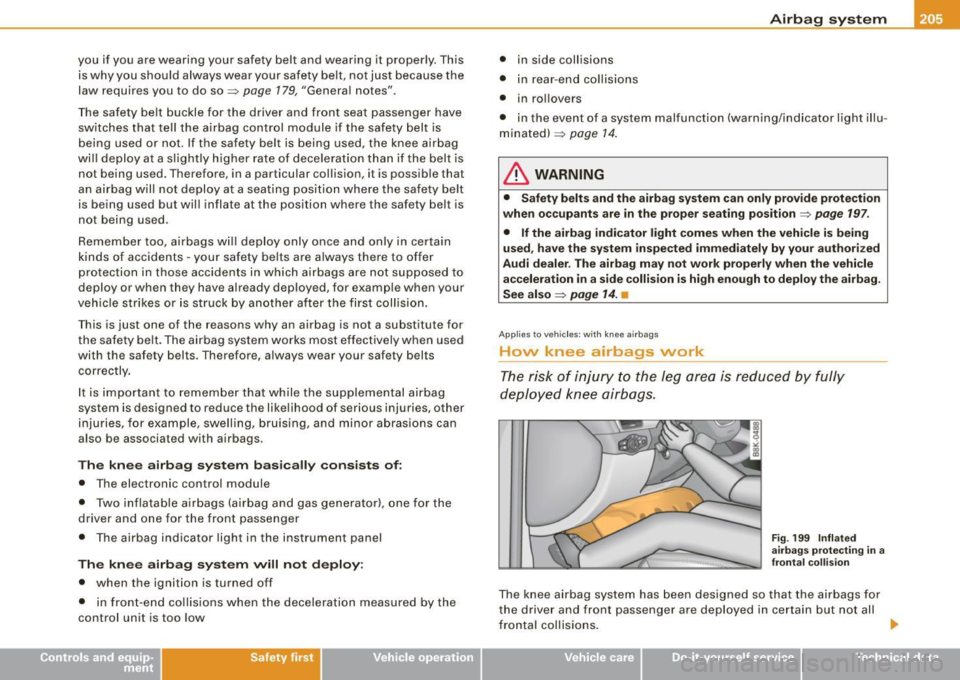 AUDI A5 COUPE 2010 Service Manual you  if  you  are wearing  your  safety  belt  and  wearing  it  properly. This 
is why  you  should  always  wear  your  safety  belt,  not  just  because  the 
law  requires  you  to  do  so=> 
page