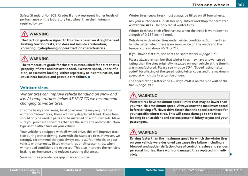 AUDI A5 COUPE 2011 Owners Manual ________________________________________________ T....:.i.:....r -=e -=s -=.: a..:.n .:.... d::..:__ w:..:....: h..:. e -=-= e:...:l-=s --"
Sa fety Standa rd No. 109 . G rades Ba nd A rep resent AUDI A5 COUPE 2011 Owners Manual ________________________________________________ T....:.i.:....r -=e -=s -=.: a..:.n .:.... d::..:__ w:..:....: h..:. e -=-= e:...:l-=s --"
Sa fety Standa rd No. 109 . G rades Ba nd A rep resent