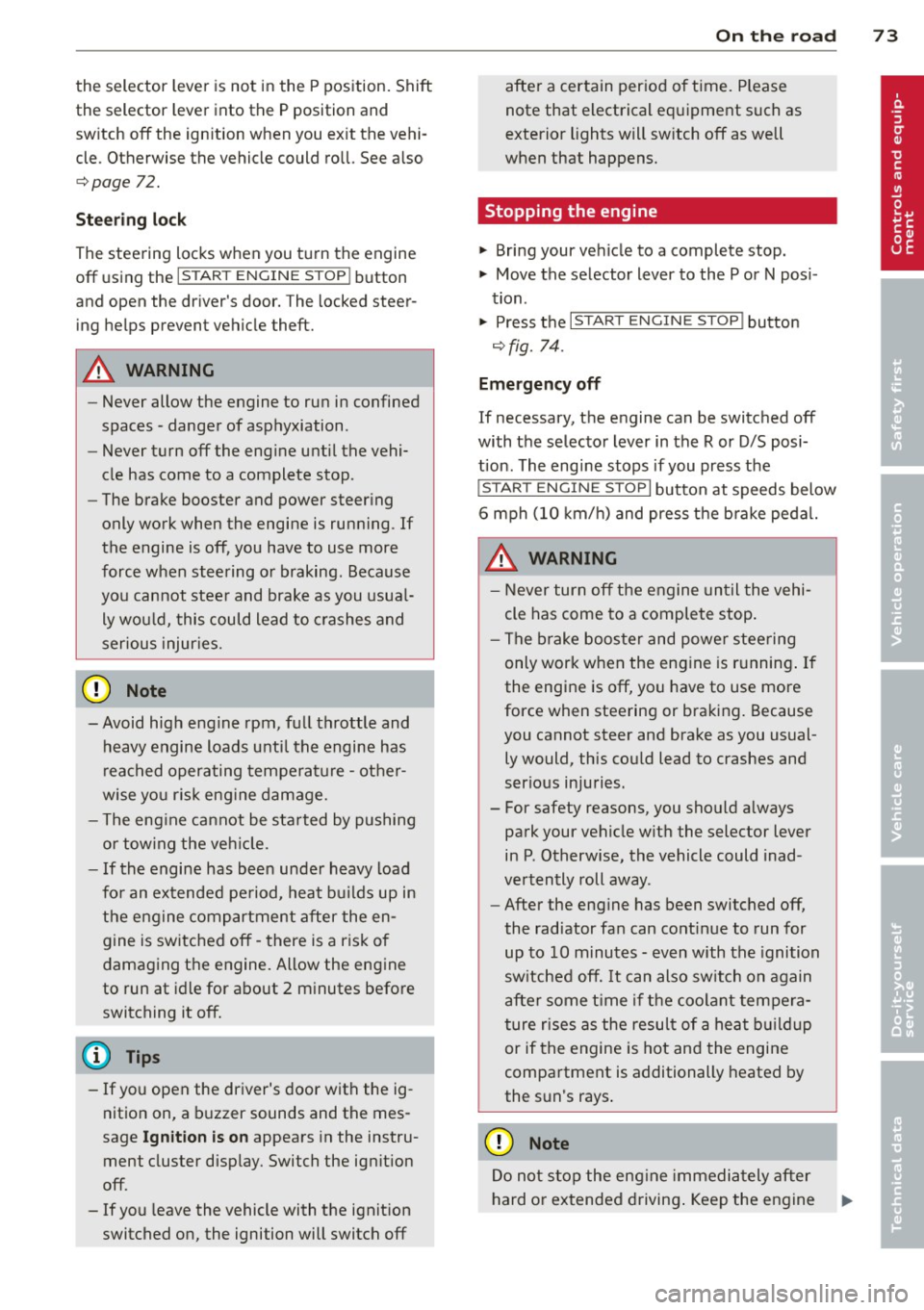 AUDI A6 2013 Manual PDF the sel ector lever is not in the P position. Shift
the s ele ctor lever into th e P position and
sw itch
off the ign ition when you ex it the vehi
cle . Otherwise the vehicle co AUDI A6 2013 Manual PDF the sel ector lever is not in the P position. Shift
the s ele ctor lever into th e P position and
sw itch
off the ign ition when you ex it the vehi
cle . Otherwise the vehicle co