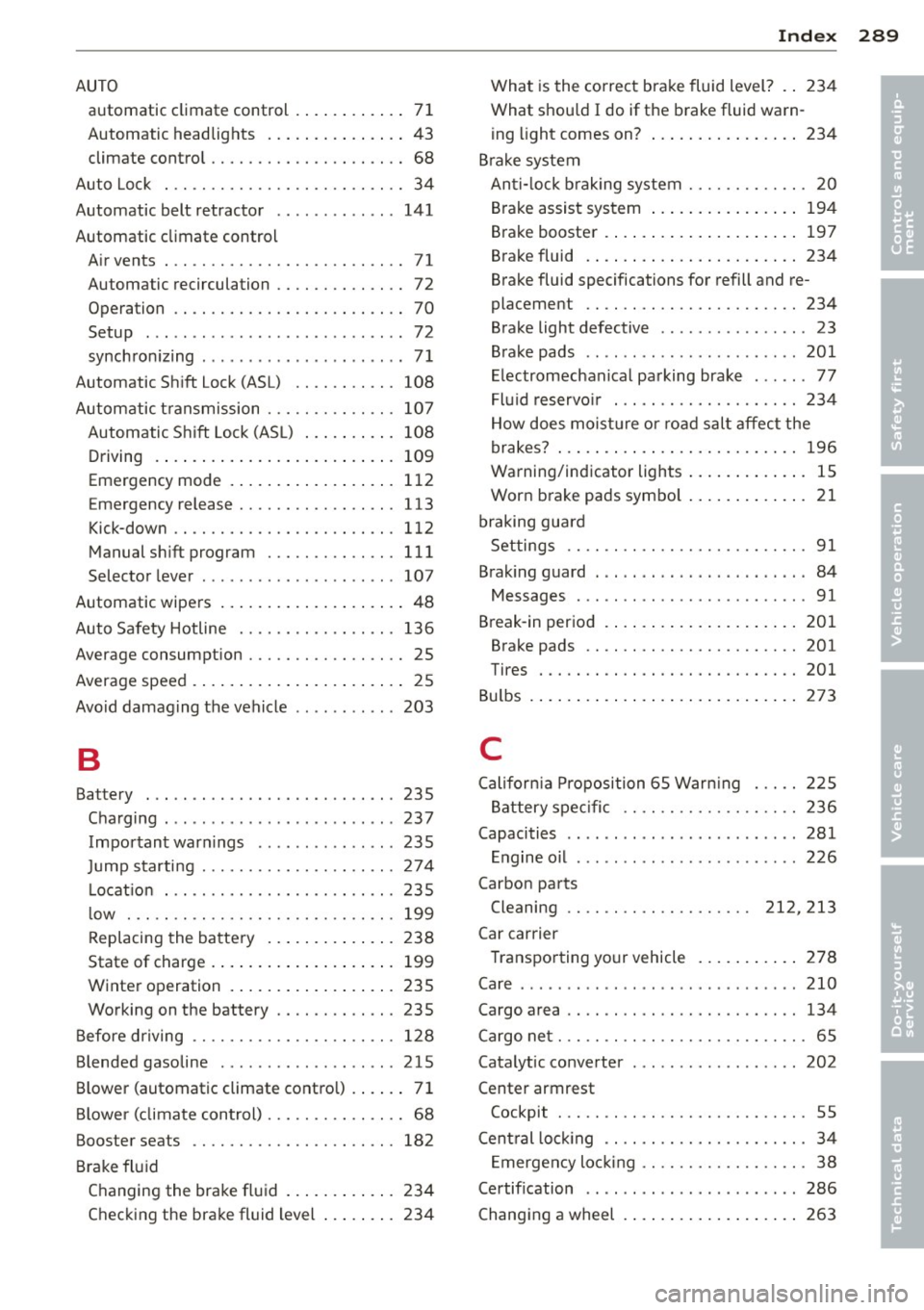 AUDI A6 2014 Owners Manual Index 289 ____________________________ ...:.:..:.=.:::.::.:
AUTO
automatic climate control . ... .. .. .. .. 71
Automatic headlights .... ... .. .. .. .. 43
climate control . . . . . . AUDI A6 2014 Owners Manual Index 289 ____________________________ ...:.:..:.=.:::.::.:
AUTO
automatic climate control . ... .. .. .. .. 71
Automatic headlights .... ... .. .. .. .. 43
climate control . . . . . .