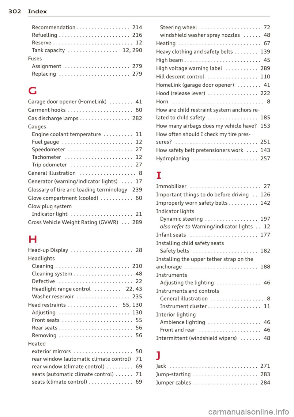 AUDI A6 2015 Repair Manual 302 Index
Recommendation ................. . 214
Refuelling .. ... .......... .. .. .... . 216
Reserve .. .. ... .......... .. .. .... .. 12
Tank capacity . . . . . . . . . . . . . . AUDI A6 2015 Repair Manual 302 Index
Recommendation ................. . 214
Refuelling .. ... .......... .. .. .... . 216
Reserve .. .. ... .......... .. .. .... .. 12
Tank capacity . . . . . . . . . . . . . .