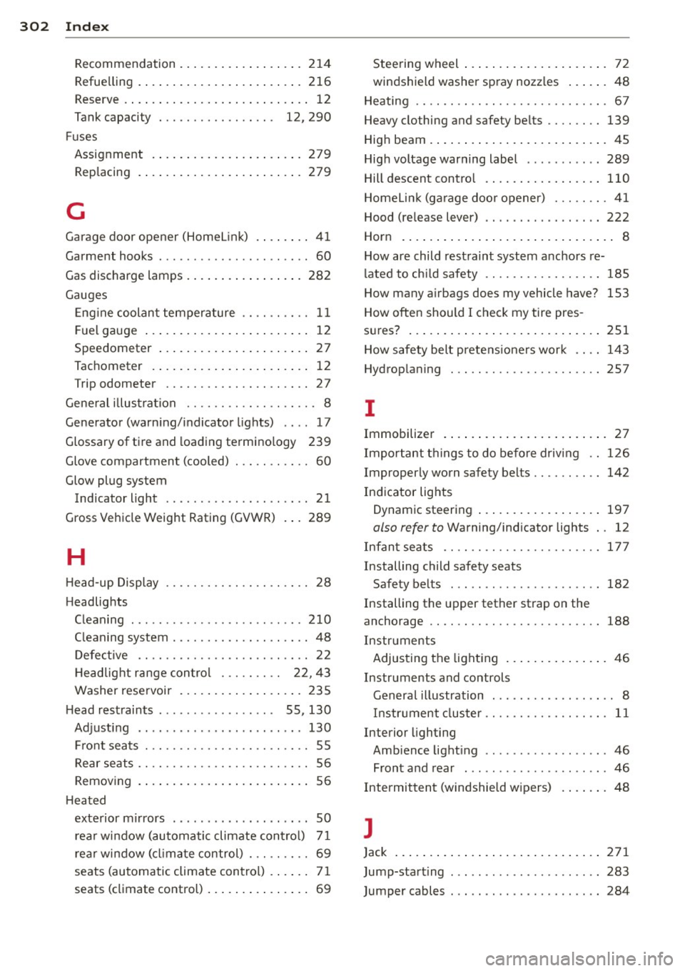 AUDI A6 2015  Owners Manual 302  Index 
Recommendation  ................. . 214 
Refuelling  .. ... .......... .. .. .... . 216 
Reserve  .. .. ... .......... .. .. .... ..  12 
Tank capacity  . . .  . .  .  . .  . .  . .  . .  