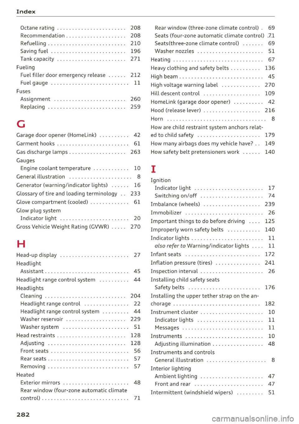 AUDI A6 2016 Owners Manual Index
Octane rating Recomm endation ................ ... .
Refuelling .. .. .. ................ ... .
Saving fuel . .. ...... .. ... .... .... .. . 208
208
210 196
T ank cap acit y . AUDI A6 2016 Owners Manual Index
Octane rating Recomm endation ................ ... .
Refuelling .. .. .. ................ ... .
Saving fuel . .. ...... .. ... .... .... .. . 208
208
210 196
T ank cap acit y .