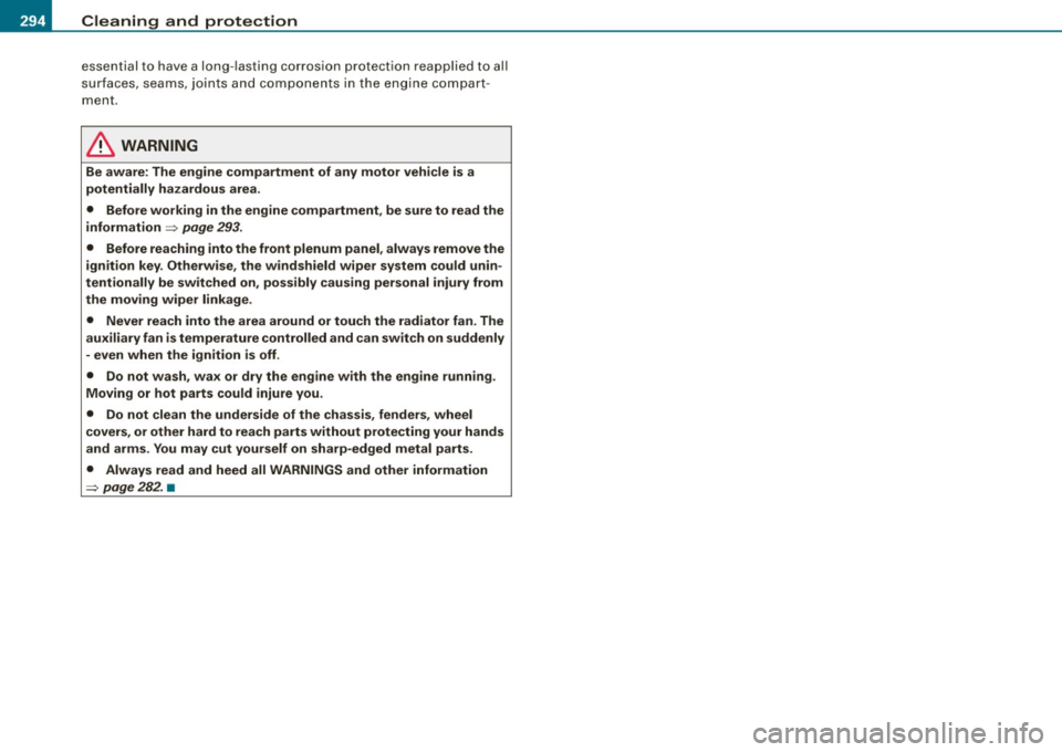 AUDI S6 2009  Owners Manual ___ C_ le_ a _ n_i_n ~g _ a_ n_ d __  p_r _o _t _e _c_ t_ i_o _n ___________________________________________  _ 
essential  to  have  a long-lasting  corrosion  protection  reapplied  to  al l 
s urf 