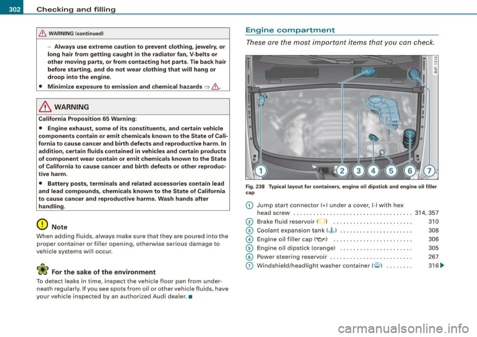 AUDI S6 2009  Owners Manual ___ C_h_ e_ c_k _in --== g-- a_n _d_ f_il _li _n ..:::g:::..- ___________________________________________  _ 
& WARNING  (continued ) 
-Always  u se extreme  caution  to  prevent  cloth ing , jewelry