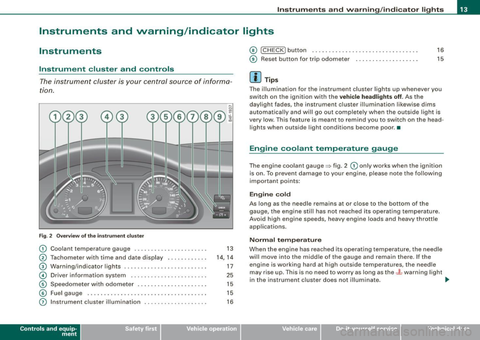 AUDI S6 2008 User Guide Instruments and warning /indicator lights
Instruments and warning/indicator lights
Instruments
Instrument cluster and controls
The instrument cluster is your central source of inform AUDI S6 2008 User Guide Instruments and warning /indicator lights
Instruments and warning/indicator lights
Instruments
Instrument cluster and controls
The instrument cluster is your central source of inform