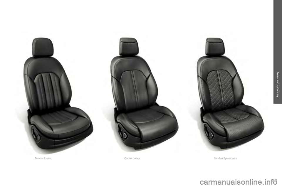 AUDI A8 2011 Owners Manual 
29
Comfort	seats
Standard	seats
Comfort	Sports	seats
Colour and upholstery 