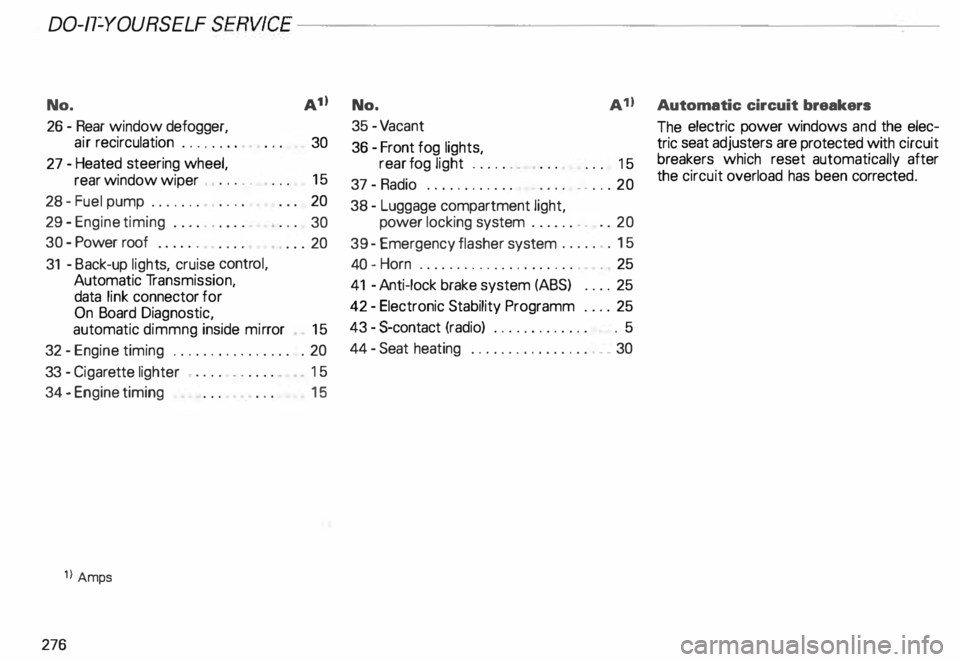AUDI ALLROAD 2000 Owners Manual DO-IT-YOURSELF
SERVICE----------------------
No.
A11 No.
A 11 Automatic
circuit breakers
26 -Rear window defogger,
air recirculation . . . . . . . .
30
27 -Heated steering whe AUDI ALLROAD 2000 Owners Manual DO-IT-YOURSELF
SERVICE----------------------
No.
A11 No.
A 11 Automatic
circuit breakers
26 -Rear window defogger,
air recirculation . . . . . . . .
30
27 -Heated steering whe