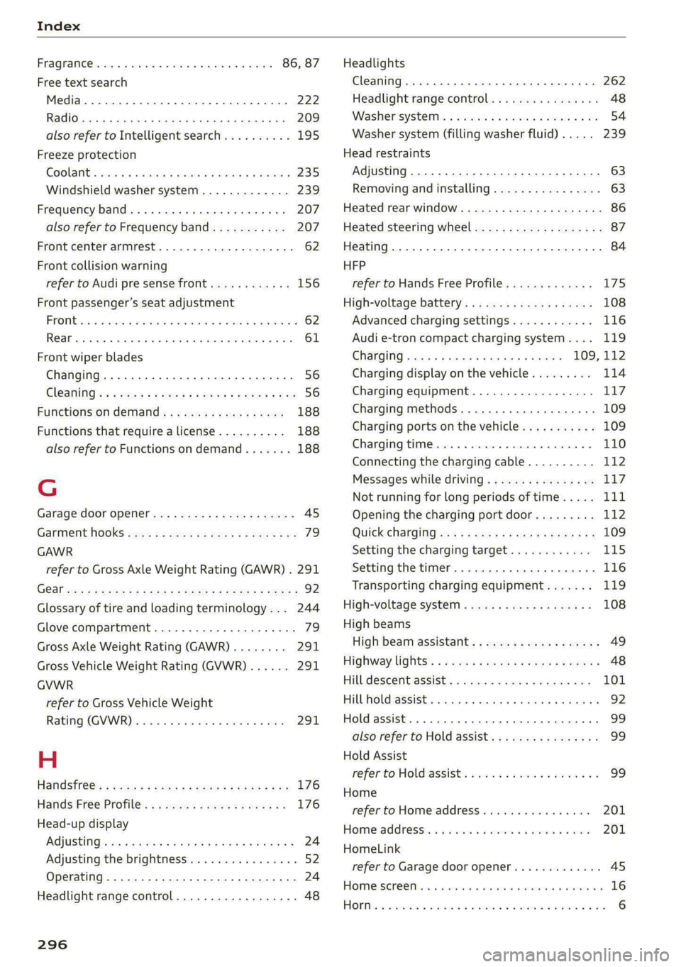 AUDI E-TRON 2021 Owners Manual Index
FRAQKAMNCCb scons a secswin «+ cwevne vo eeu v shew 86, 87
Free text search
Media.... 2... cece eee eee eee 222
R&Oterax ¢ = sans ¢ = Sots ¢ ¥ Hae 7 eRe gE 209
also refer to Inte AUDI E-TRON 2021 Owners Manual Index
FRAQKAMNCCb scons a secswin «+ cwevne vo eeu v shew 86, 87
Free text search
Media.... 2... cece eee eee eee 222
R&Oterax ¢ = sans ¢ = Sots ¢ ¥ Hae 7 eRe gE 209
also refer to Inte