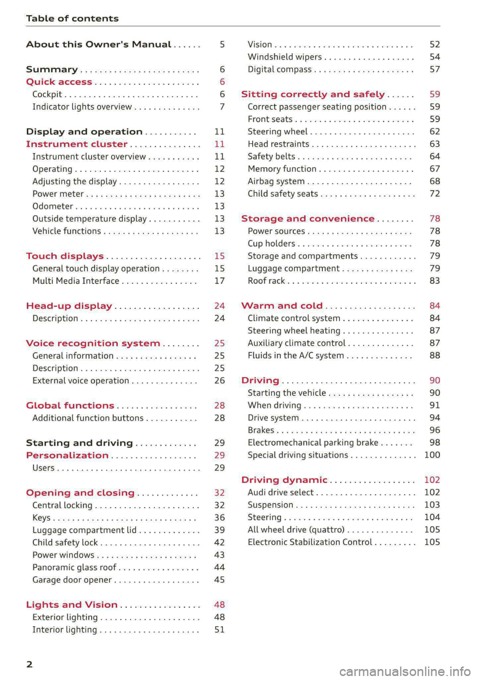 AUDI E-TRON 2021  Owners Manual Table of contents 
  
About this Owner's Manual...... 
SUMIMAry: < = exe : eens: Seen cs sens 
QutckeaeCe ssh: «i esis se ois a eaves @ 
Cockpit. ...... 0... eee eee eee  eee 
Indicator lights ov