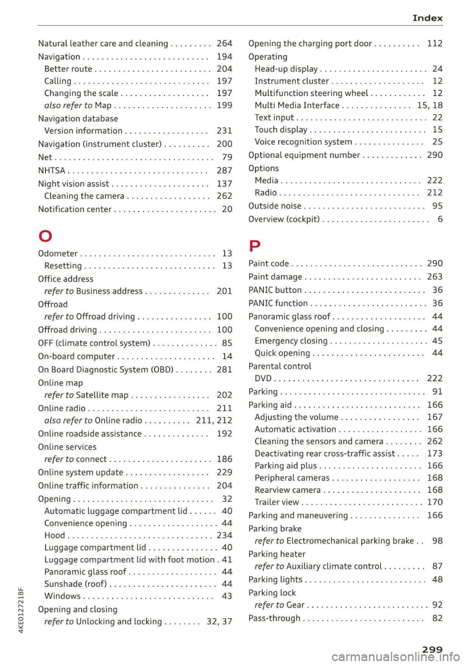 AUDI E-TRON 2021  Owners Manual 4KE012721BF 
  
Natural leather care and cleaning......... 264 
Navigation asco ss scone a i wan oe wae 6 eeu 194 
Better route. ........... 2c cece eee 204 
CalliGiss + = xews 3 ees 3 FRE FERRO oF; 1