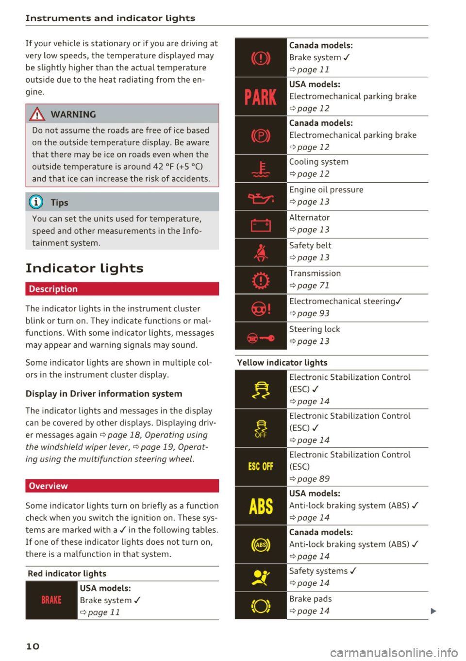 AUDI Q3 2018 User Guide Instruments and indicator lights
If your vehicle is stationary or if you are driving at
very low speeds, the temperature displayed may
be slightly higher than the actua l temperat AUDI Q3 2018 User Guide Instruments and indicator lights
If your vehicle is stationary or if you are driving at
very low speeds, the temperature displayed may
be slightly higher than the actua l temperat