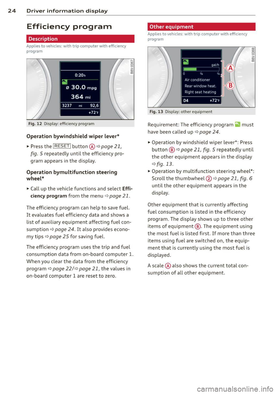 AUDI Q3 2015 Owners Manual 24 Drive r  information  d isplay 
Efficiency  program 
Description 
Applies  to  vehicles:  with  trip  computer  w ith  eff icie ncy 
program 
Fig. 12 Display : efficiency  program 
Operation  bywin