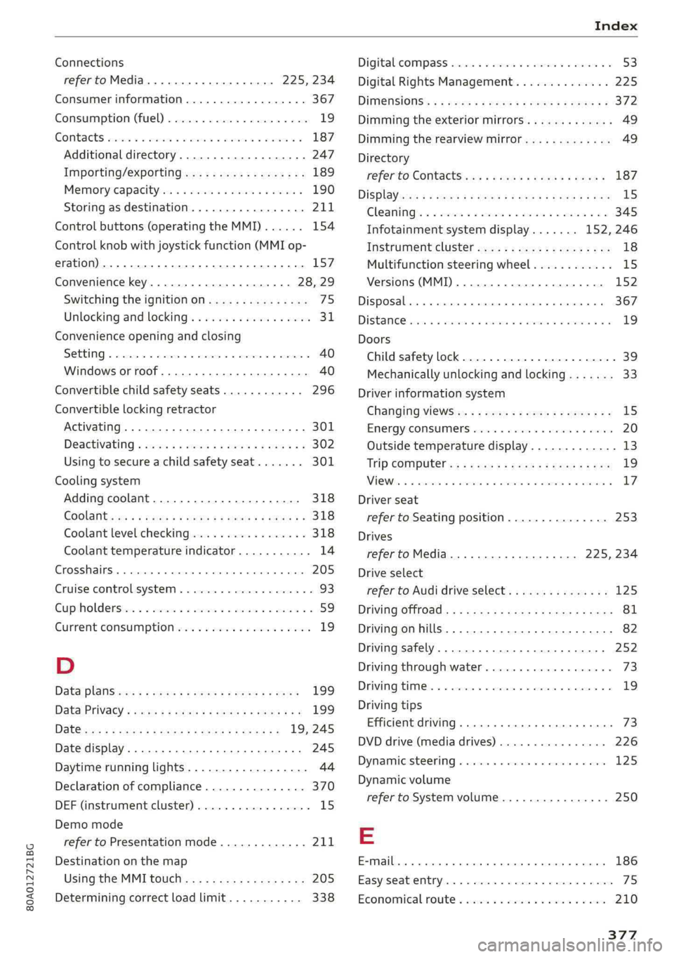 AUDI Q5 2019  Owners Manual 80A012721BG
 
Connections
refertoMedia.............00eeee225,234
Consumerinformation.................-367
Consumption’GUel)«cree«anemeieoieeewosuas19
CONGAGScscswvswansowcevasemeeSHOR187
Additiona