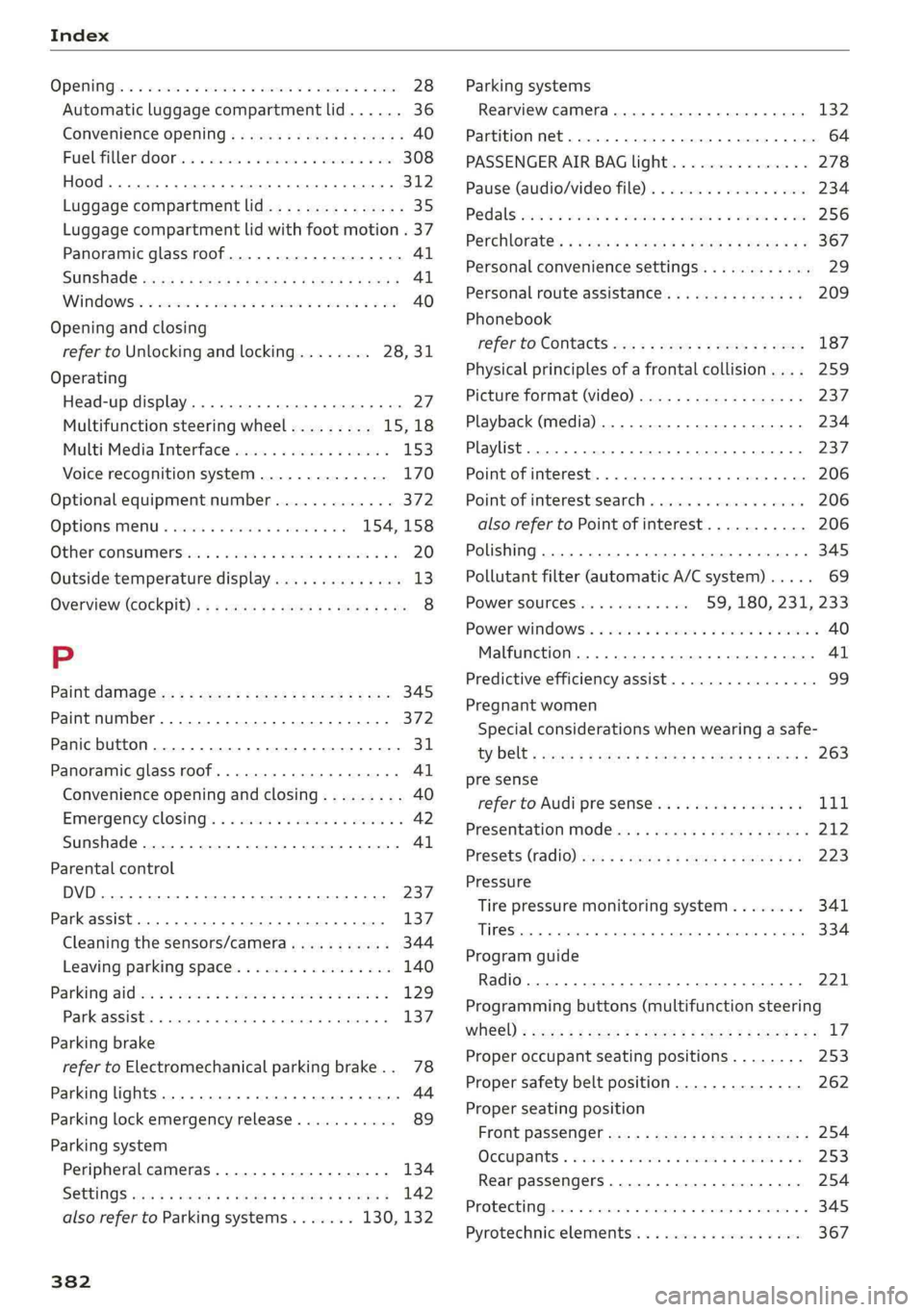 AUDI Q5 2019  Owners Manual Index
 
Openinigis«=wessieeoassessovcesvedsvocman@ asaree28
Automaticluggagecompartmentlid......36
ConvenienceOpening« .esc..seedseones40
Fuelfillersdoorios2vic.a xwaiveri xaanwe<eave308
HOOd..1...c