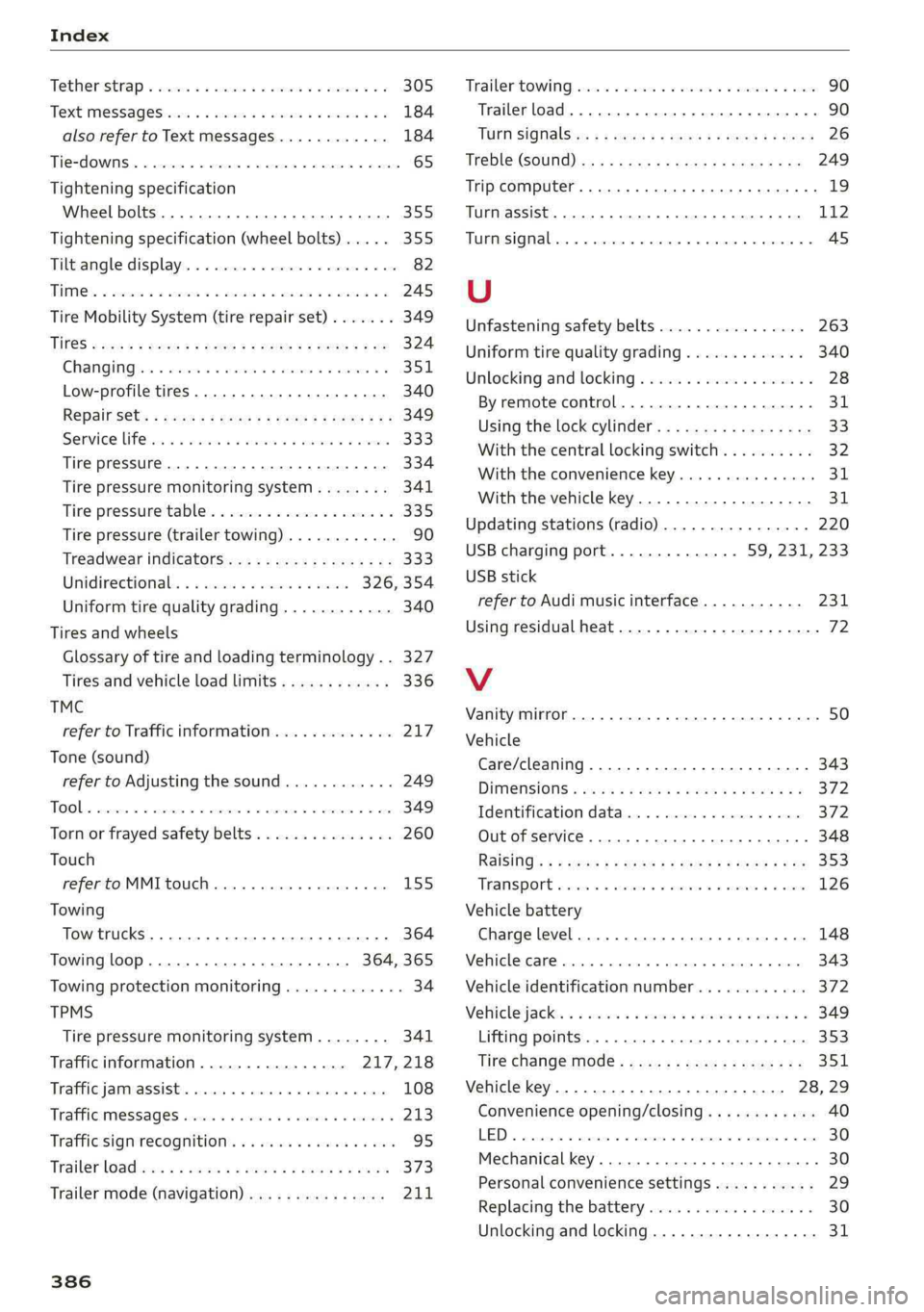 AUDI Q5 2019  Owners Manual Index
 
Tether'strap©erisecc2 6sevevoenuevoaoneaneoes305
TextMeSSageSsiucscsameasweeoemamea 6 6184
alsorefertoTextmessages............184
THEAOWNSfo2sroxnie20sieteue= 0memes©remain©suicemas65
T
